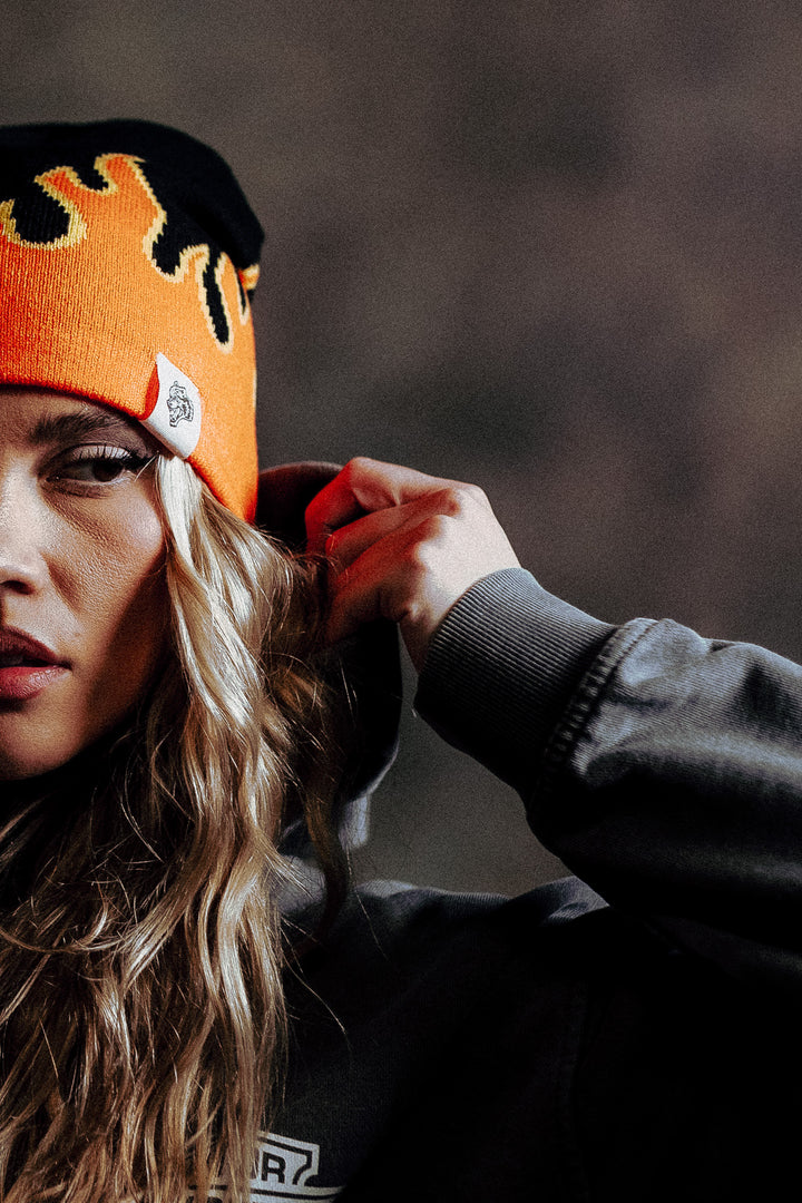 Eternal Flame Cap Beanie in Black/Orange