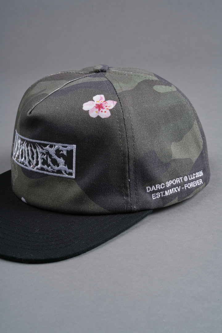 Midnight Wolves Vintage 5 Panel Hat in Vintage Blossom Woodland Camo