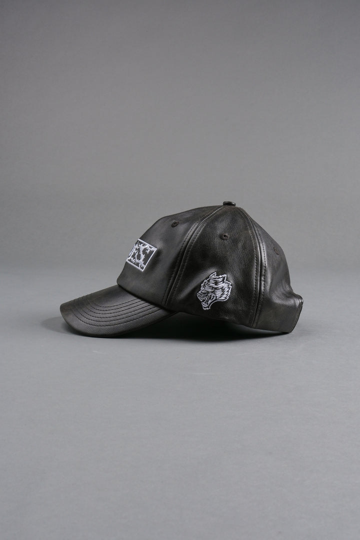 Midnight Wolves Faux Leather Dad Hat in Black