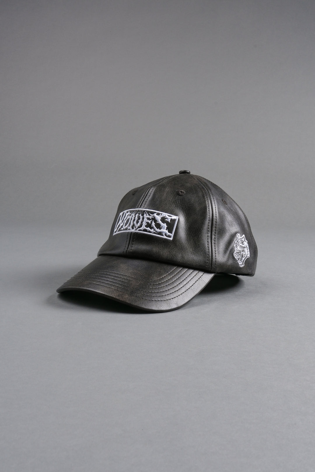 Midnight Wolves Faux Leather Dad Hat in Black