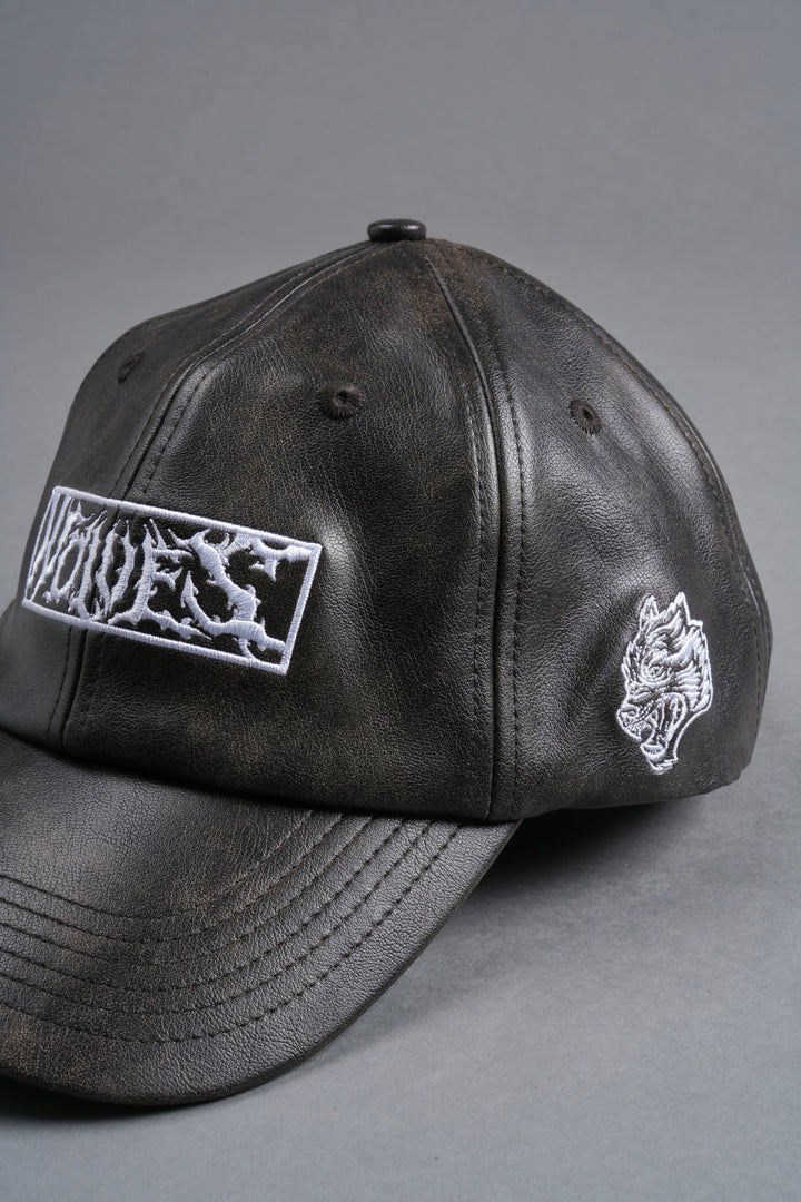 Midnight Wolves Faux Leather Dad Hat in Black