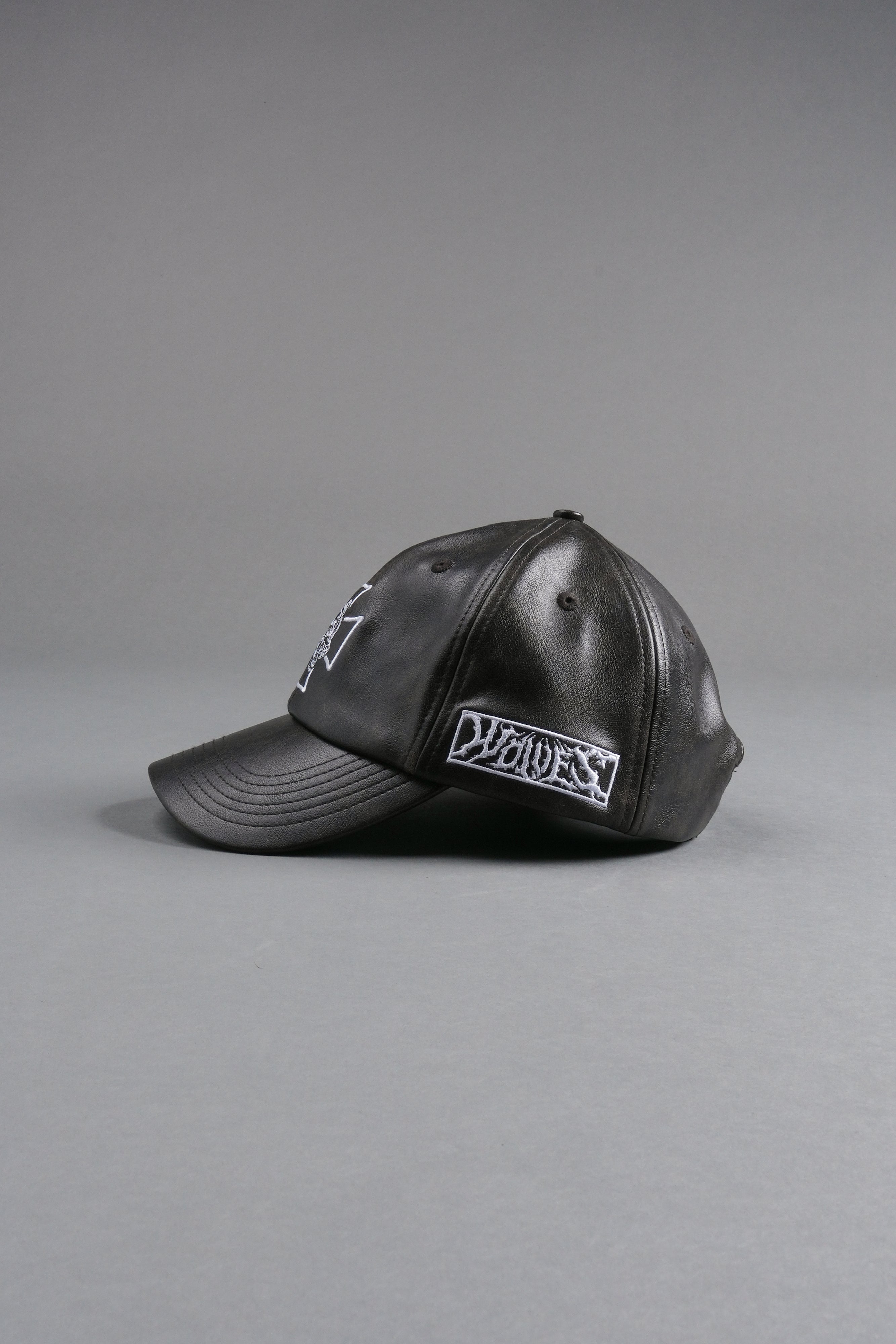 Iron Wolf Head Faux Leather Dad Hat in Black