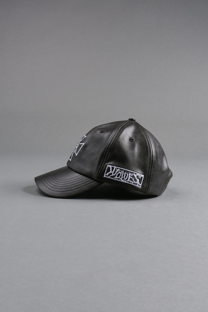 Iron Wolf Head Faux Leather Dad Hat in Black