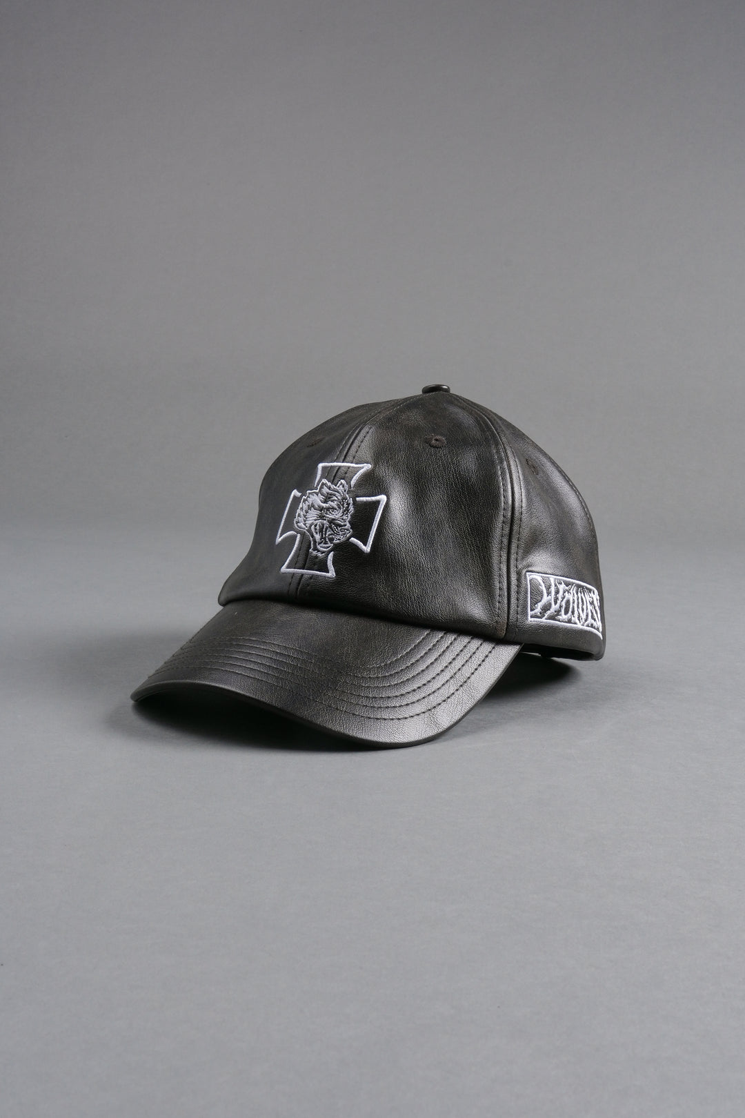 Iron Wolf Head Faux Leather Dad Hat in Black