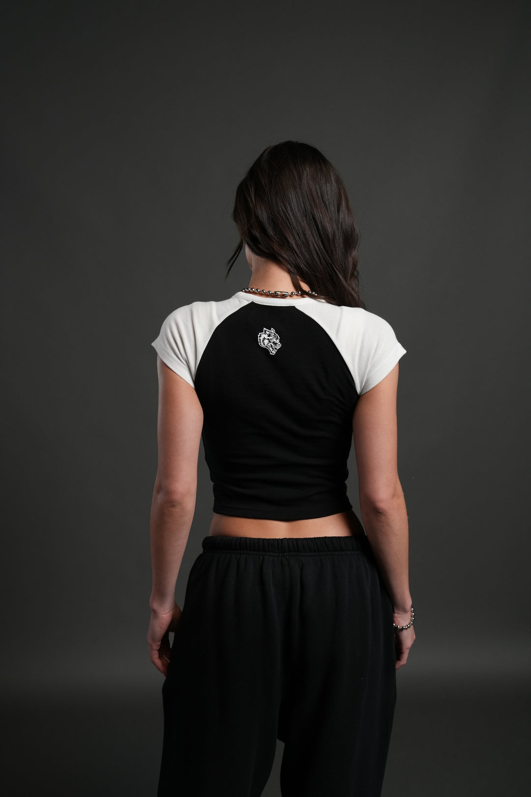 Cherub's Oath Lina Raglan "Baby" Tee in Black/Cream