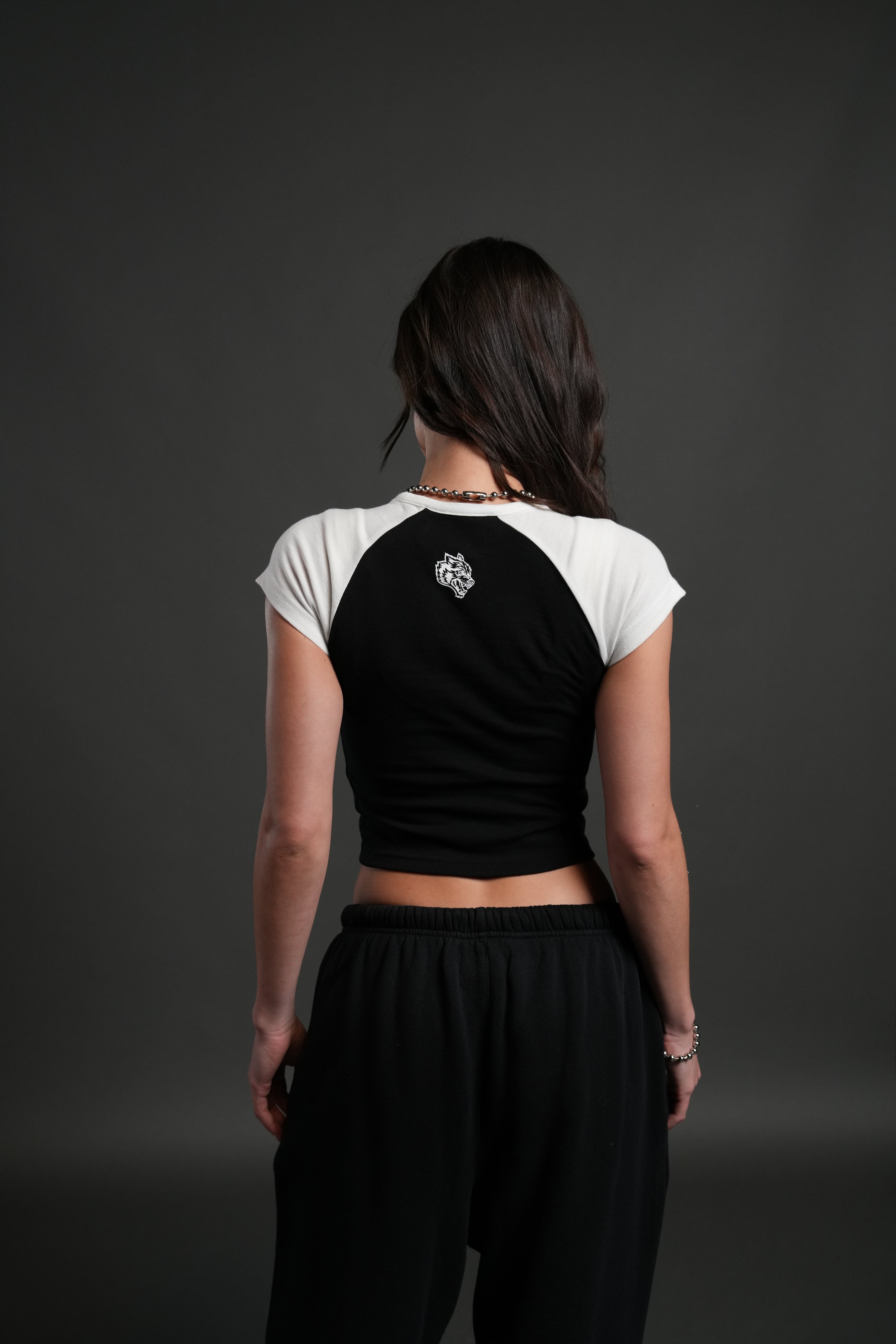 Cherub's Oath Lina Raglan "Baby" Tee in Black/Cream