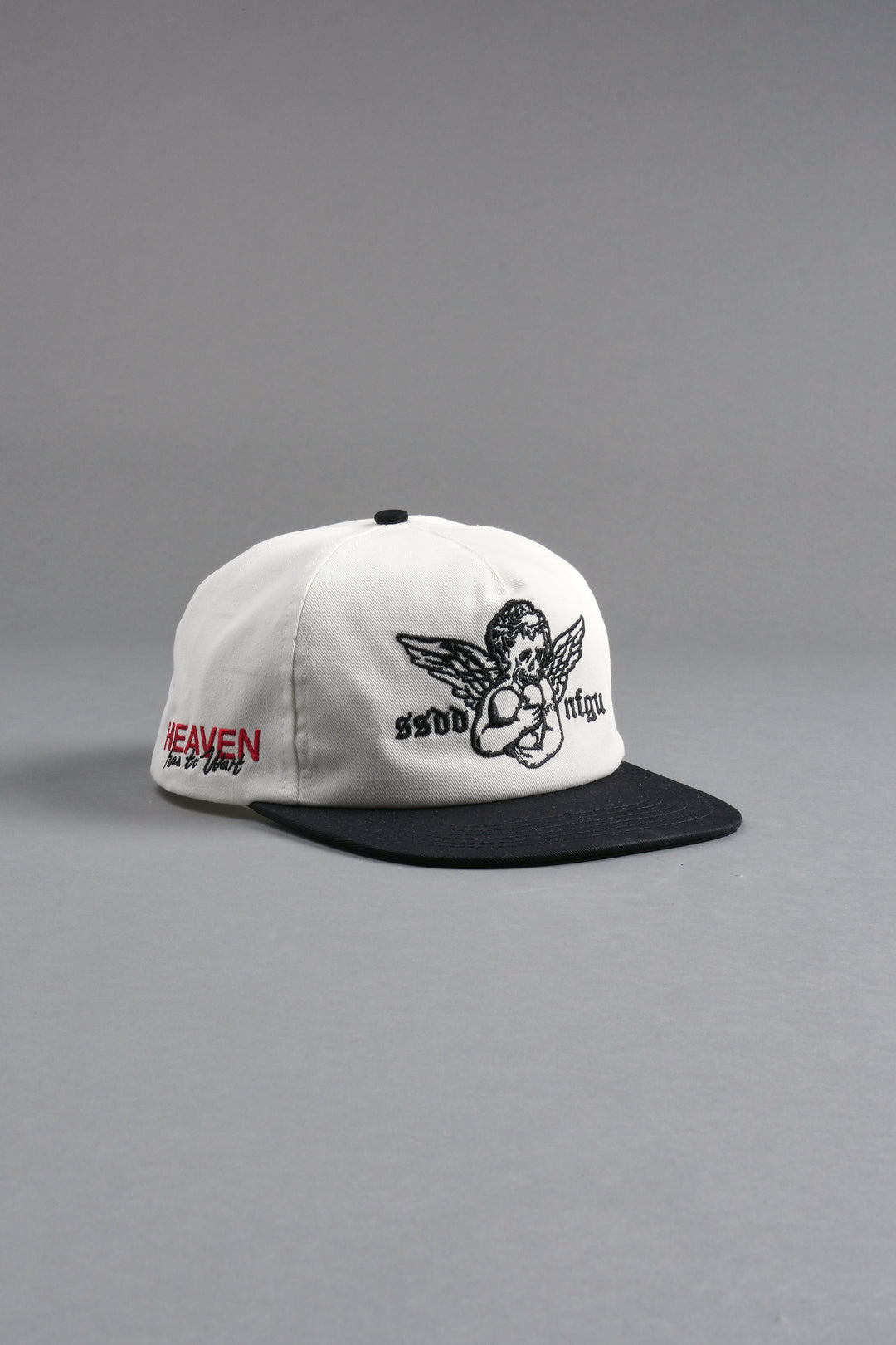 Shielded Heart 5 Panel Hat in Cream/Black