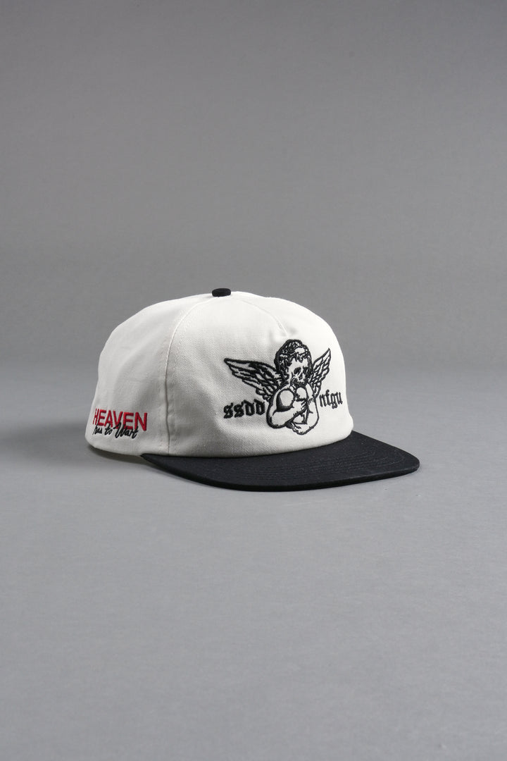 Shielded Heart 5 Panel Hat in Cream/Black