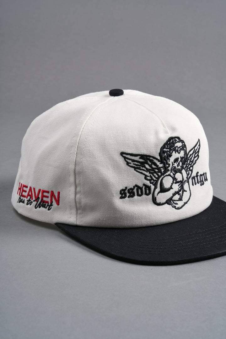 Shielded Heart 5 Panel Hat in Cream/Black