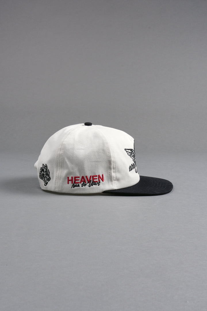 Shielded Heart 5 Panel Hat in Cream/Black