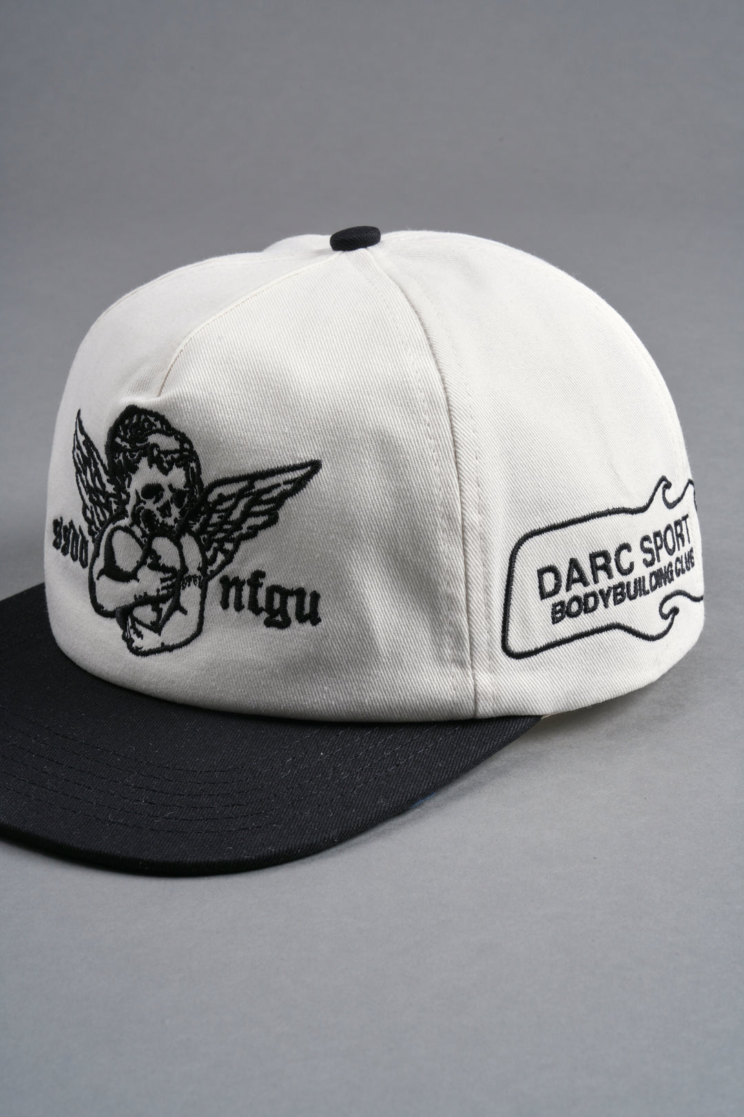 Shielded Heart 5 Panel Hat in Cream/Black