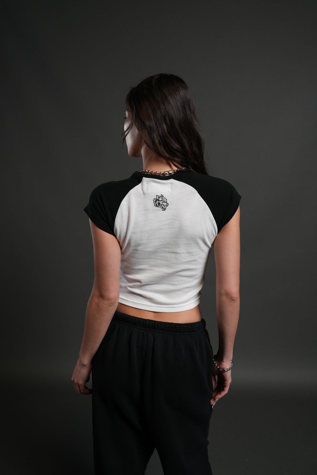 Cherub's Oath Lina Raglan "Baby" Tee in White/Black