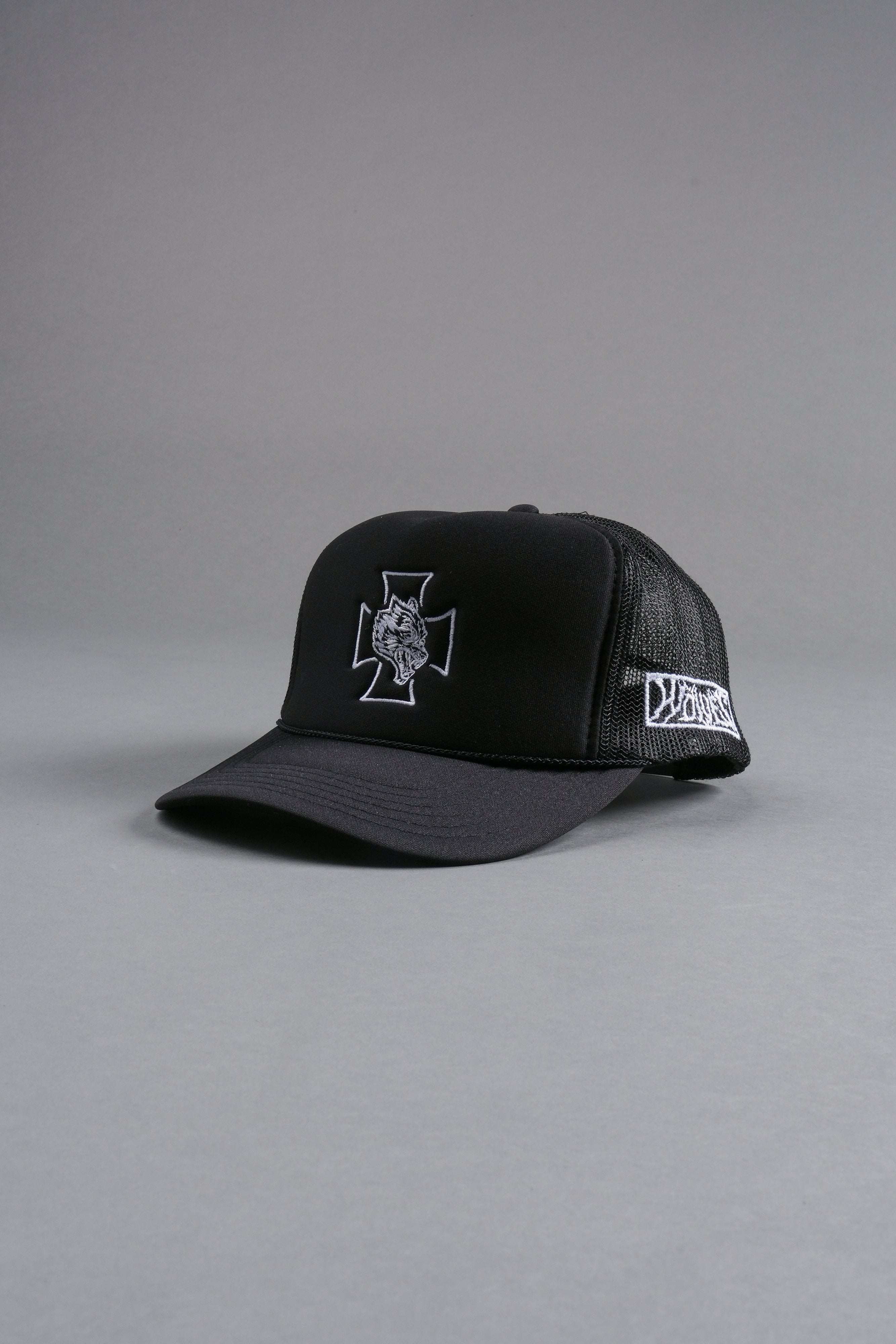 Iron Wolf Head Trucker Hat in Black