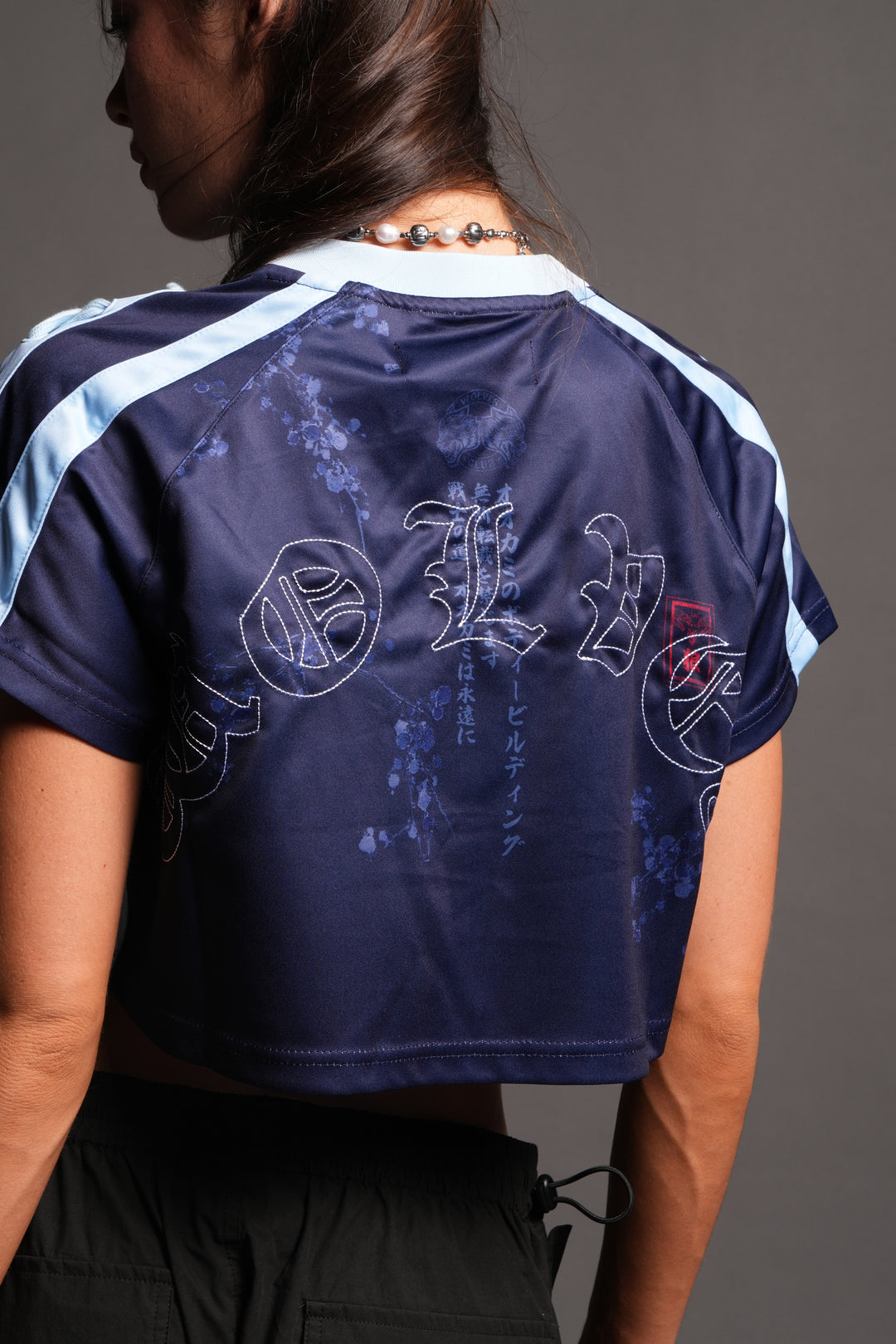 She Wave She Laced Crop Jersey Top in La Blue