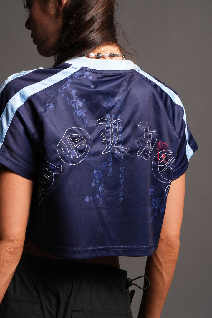 She Wave She Laced Crop Jersey Top in La Blue