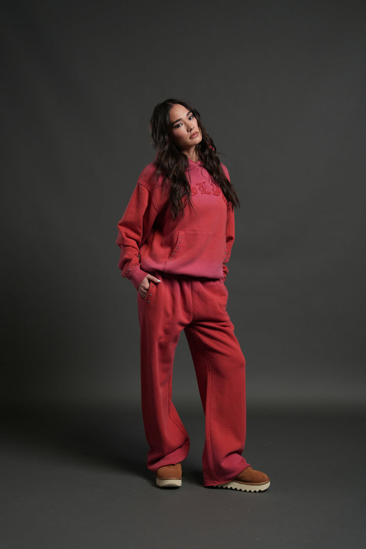 Studded Chopper Appliqué Pierce Hoodie in Roman Red Drift Wash