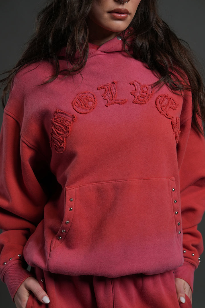 Studded Chopper Appliqué Pierce Hoodie in Roman Red Drift Wash