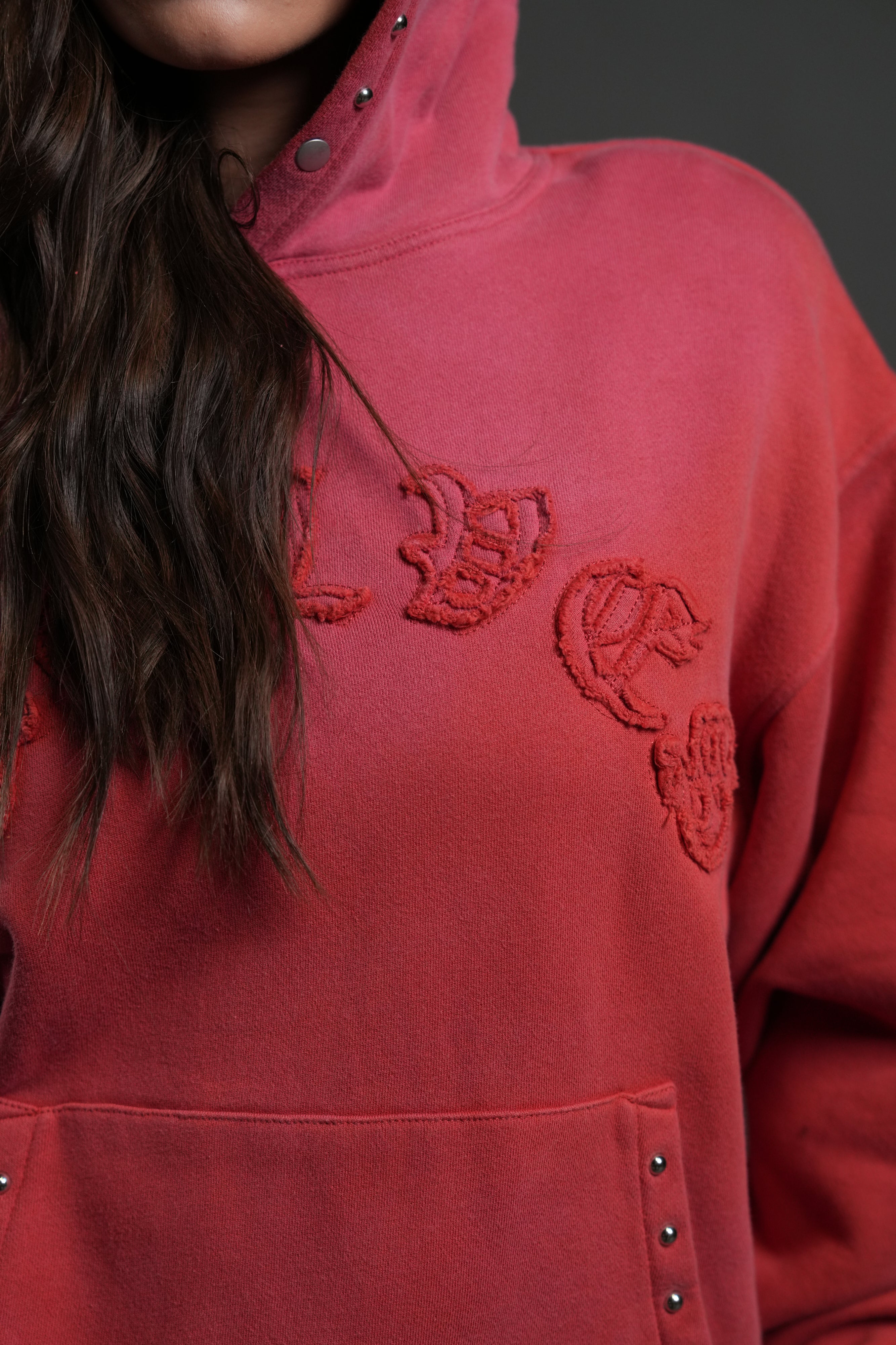 Studded Chopper Appliqué Pierce Hoodie in Roman Red Drift Wash