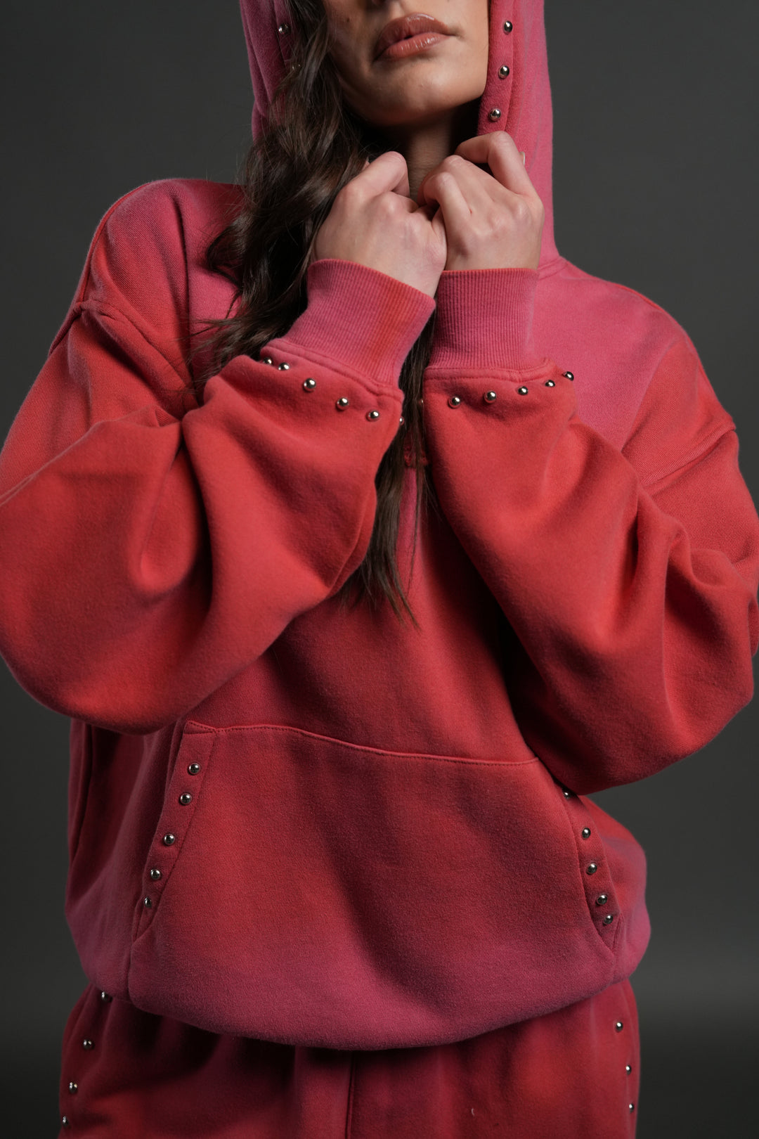 Studded Chopper Appliqué Pierce Hoodie in Roman Red Drift Wash