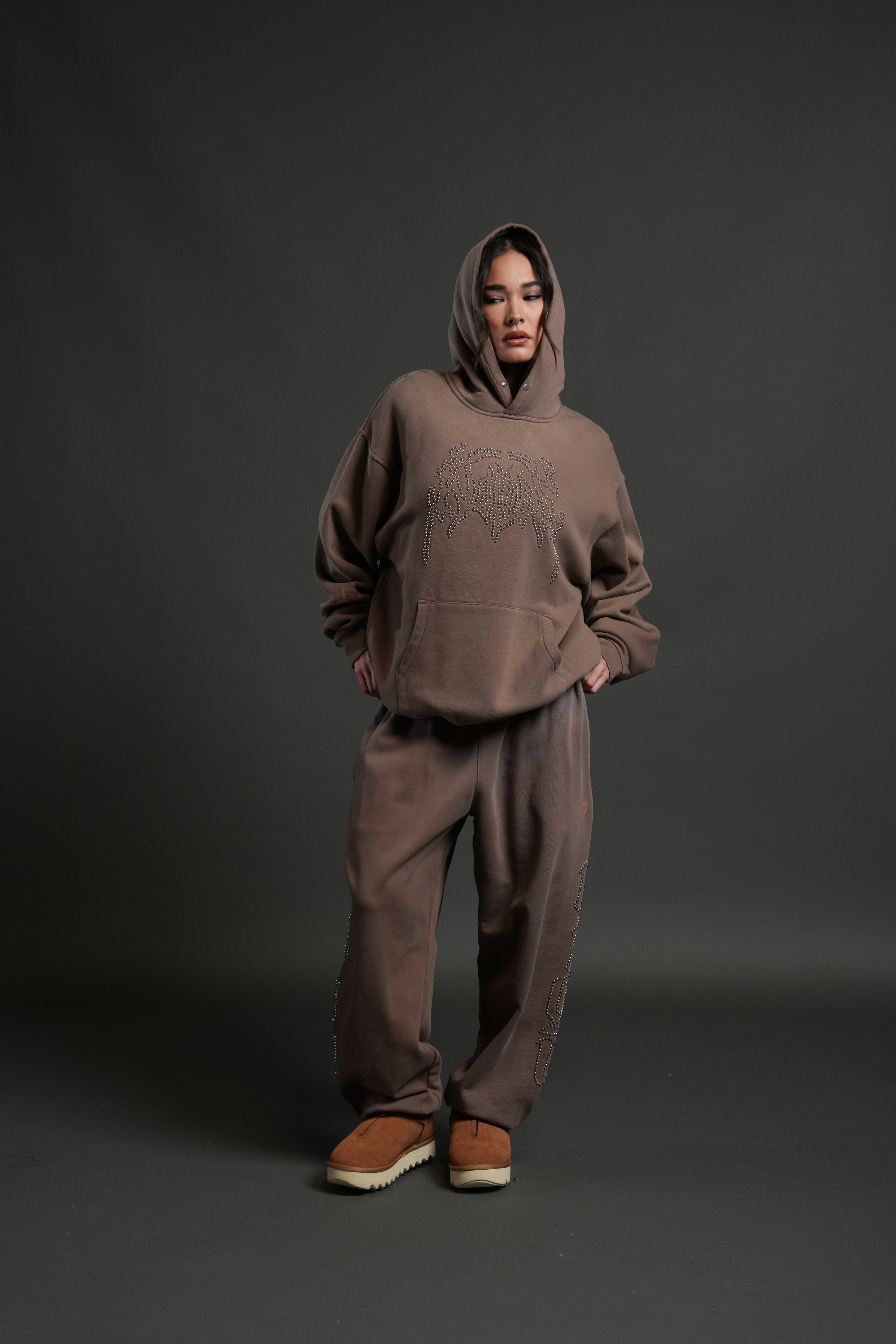 Studded Respect Unisex "Pierce" Hoodie in Mojave Brown Drift Wash