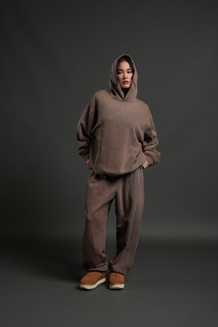 Studded Respect Unisex "Pierce" Hoodie in Mojave Brown Drift Wash