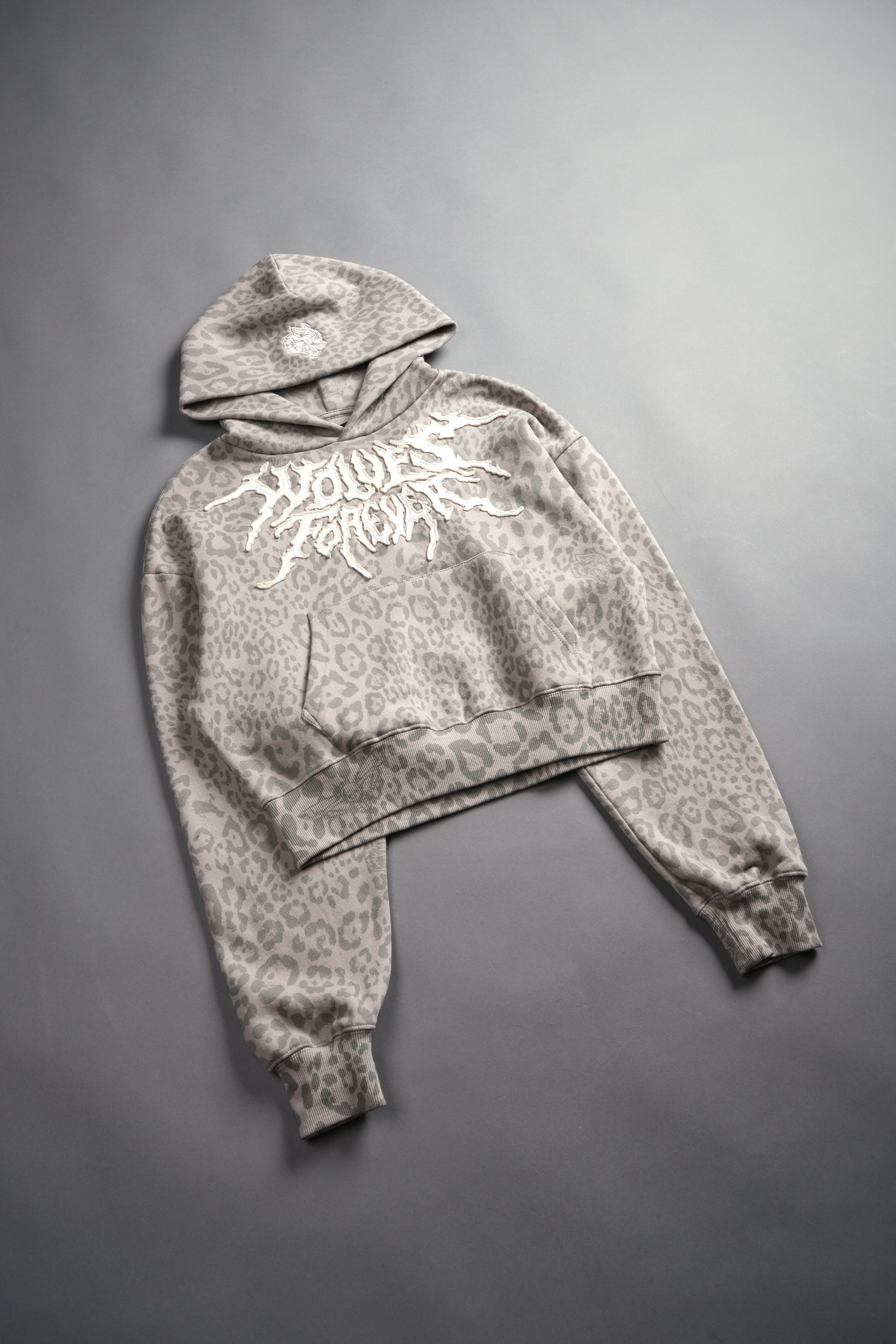 Forged From Iron Applique Owen Cropped Hoodie in Clay Leopard