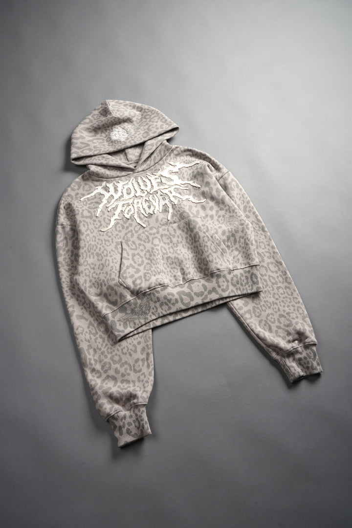 Forged From Iron Applique Owen Cropped Hoodie in Clay Leopard