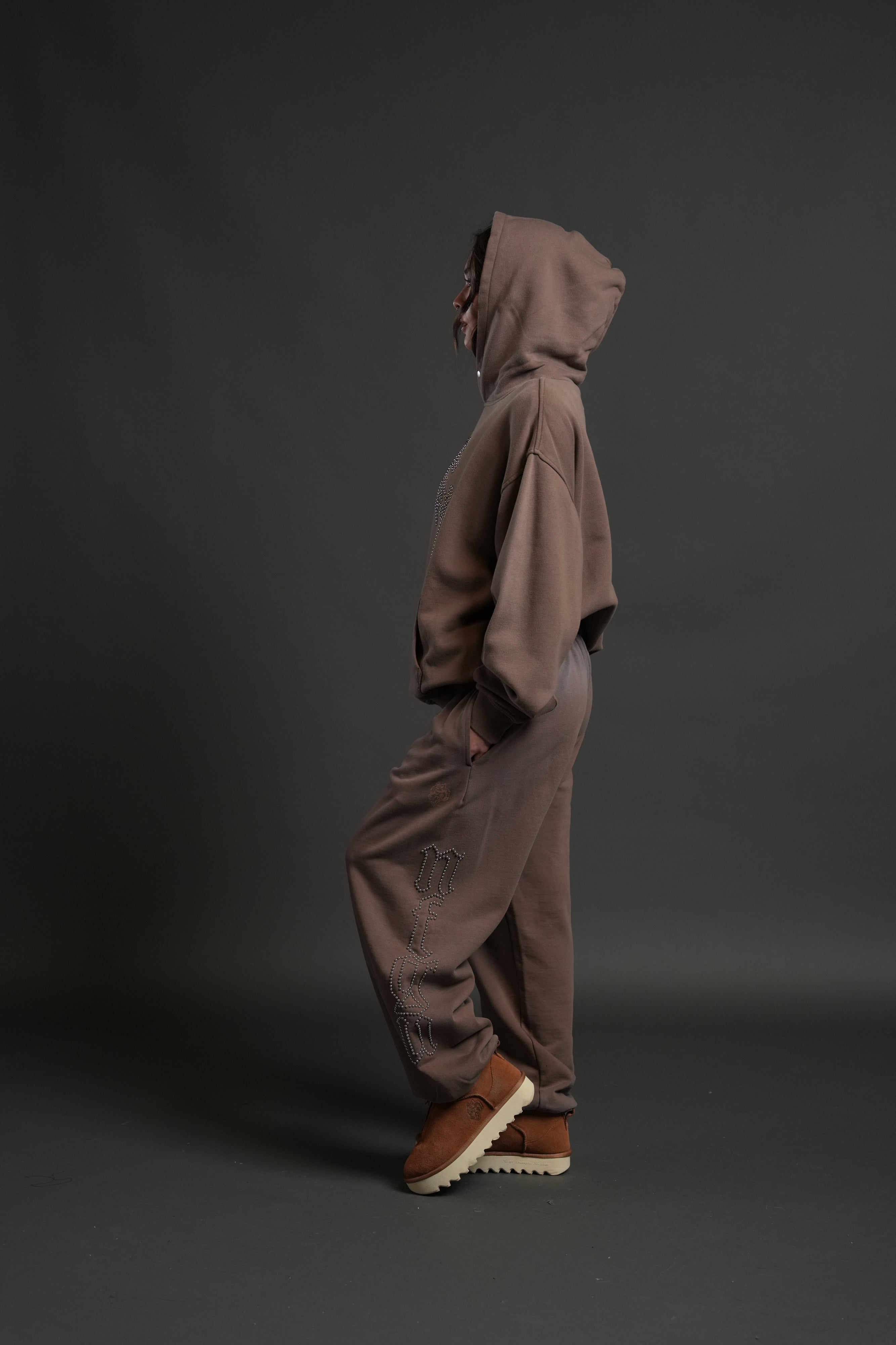 Studded Respect Unisex "Pierce" Hoodie in Mojave Brown Drift Wash