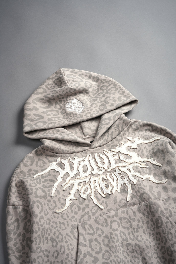 Forged From Iron Applique Owen Cropped Hoodie in Clay Leopard