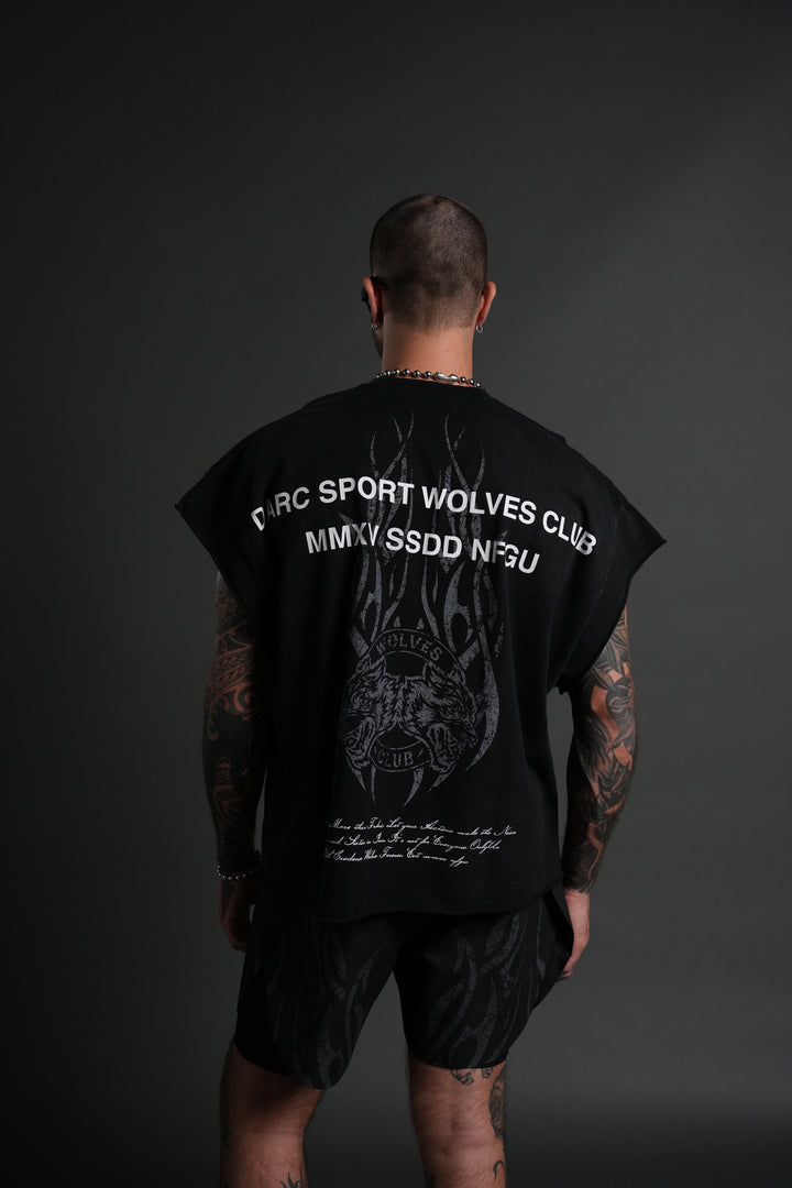Finite Flame Grunge Cut-Off Tee in Black Inverted Sun Fade