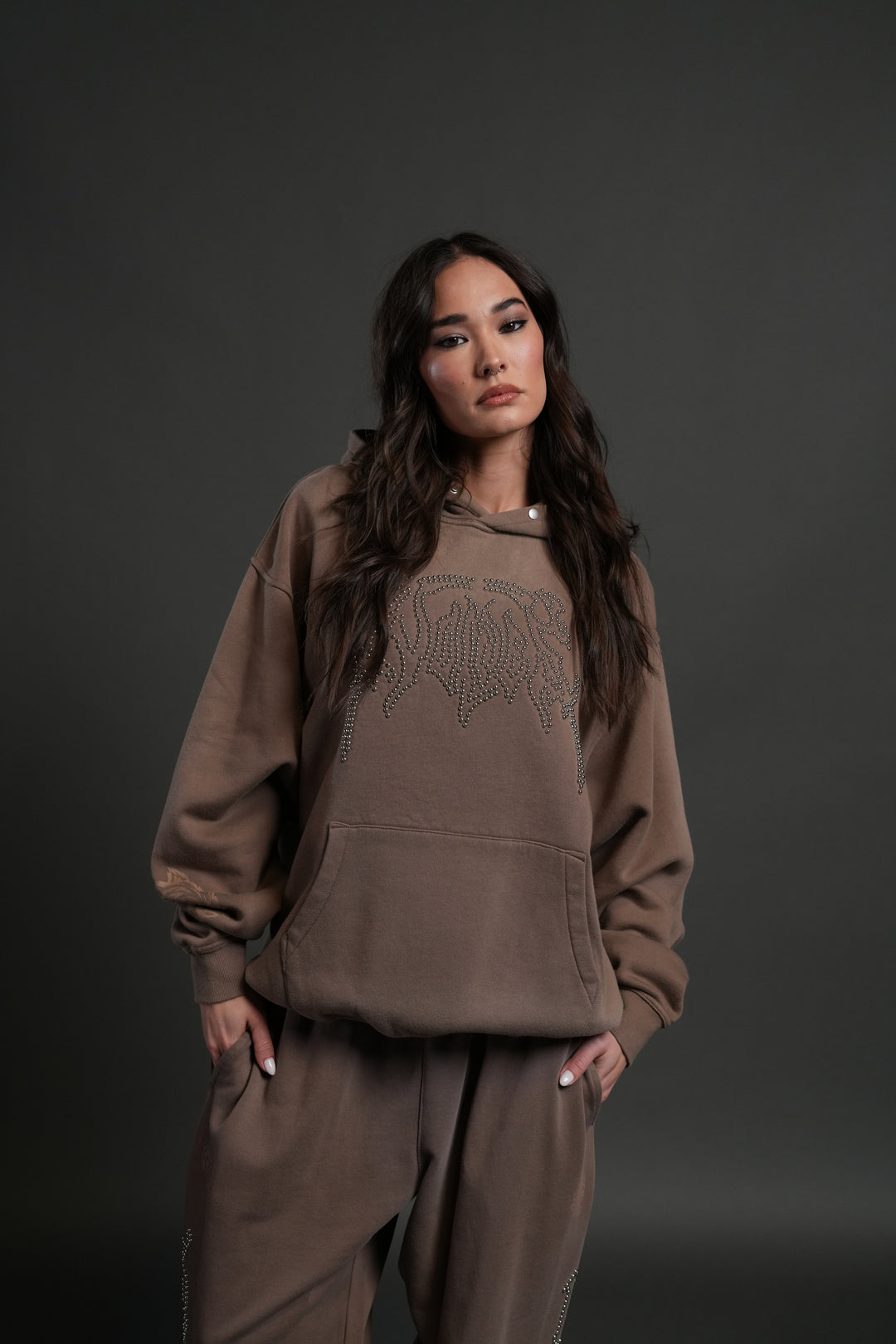 Studded Respect Unisex "Pierce" Hoodie in Mojave Brown Drift Wash