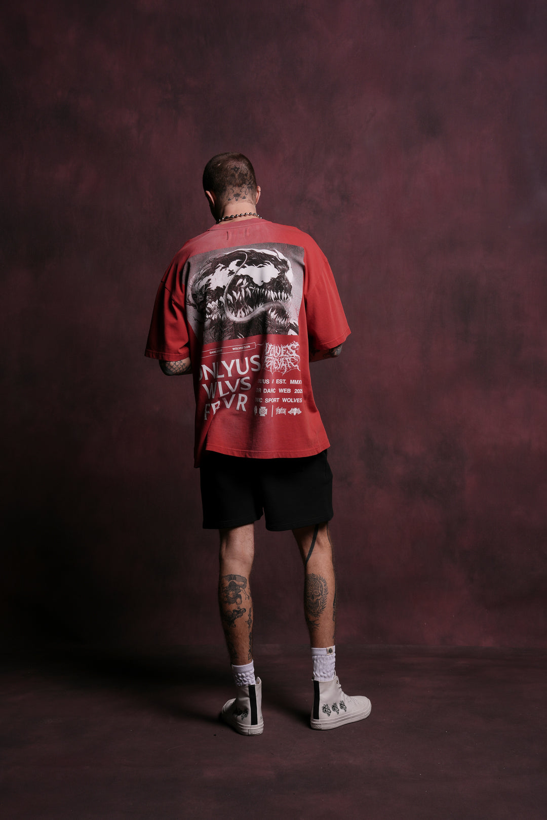 Seed Of Darcness "Premium" Oversized Unisex Tee in Roman Red Tonal Sun Fade