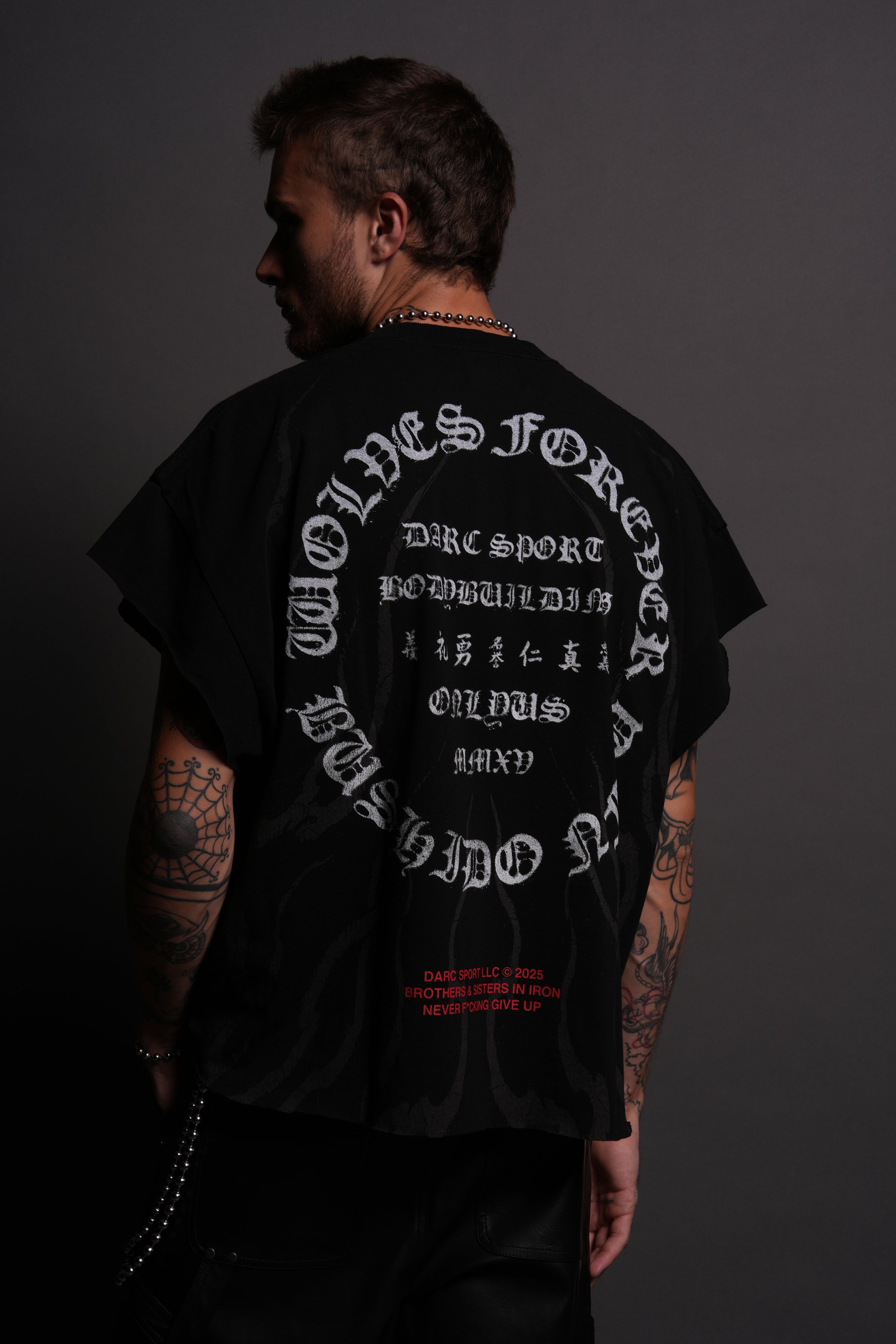 Warrior's Fire Grunge Cut-Off Tee in Black