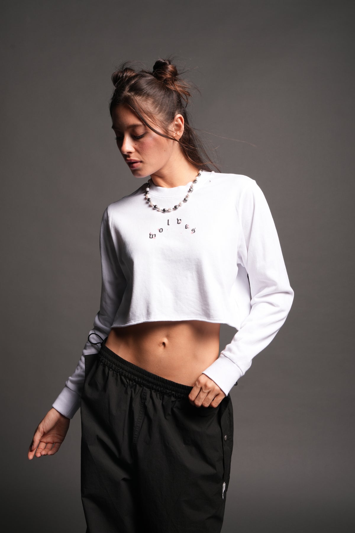 Sakura Pyramid Premium Cropped Ls Tee In White
