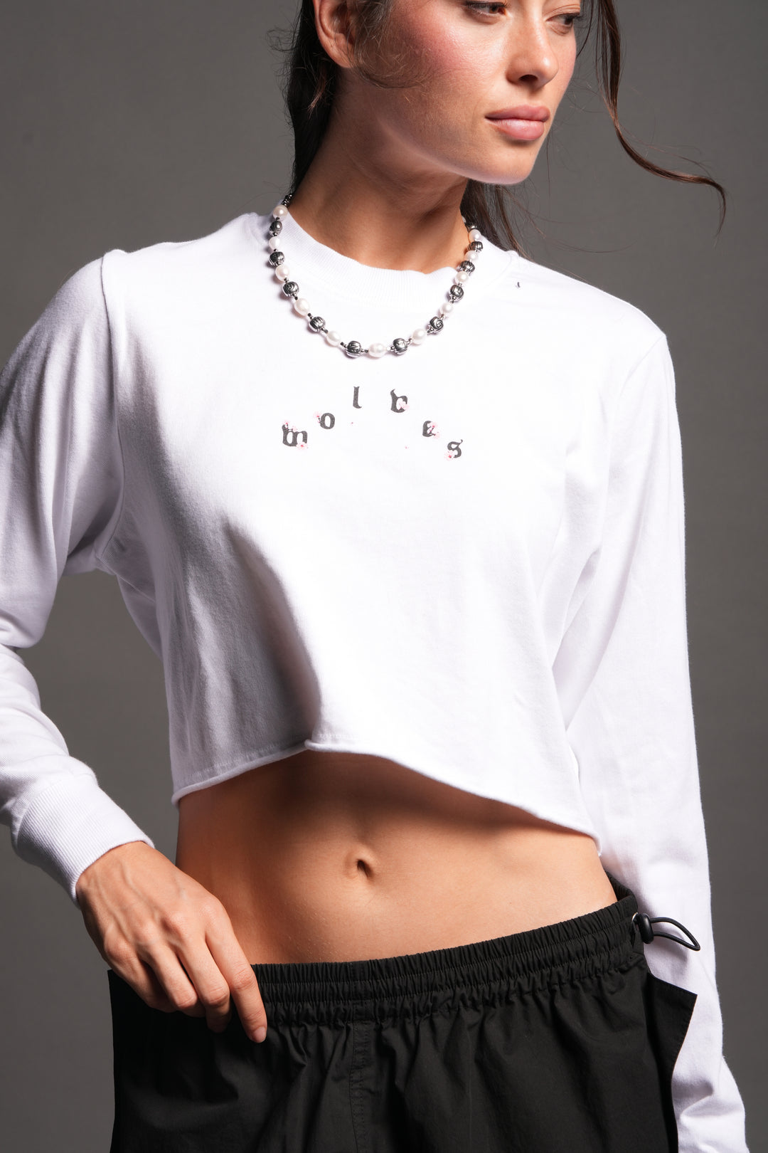 Sakura Pyramid Premium Cropped Ls Tee In White