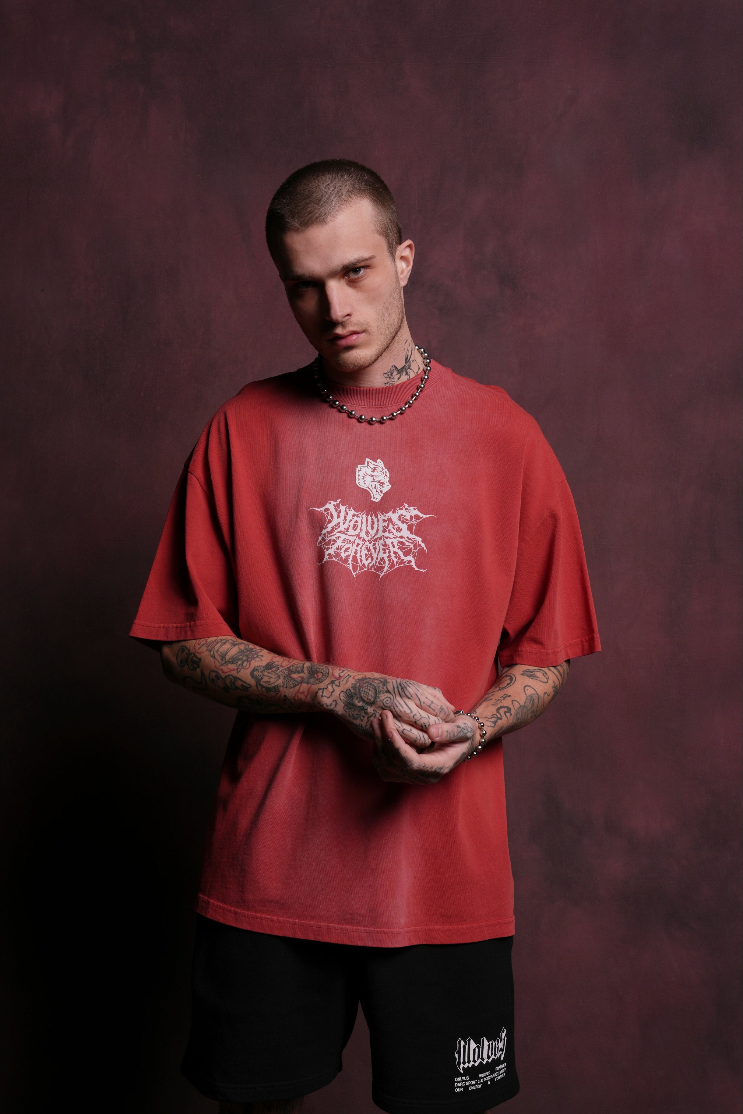 Seed Of Darcness "Premium" Oversized Unisex Tee in Roman Red Tonal Sun Fade