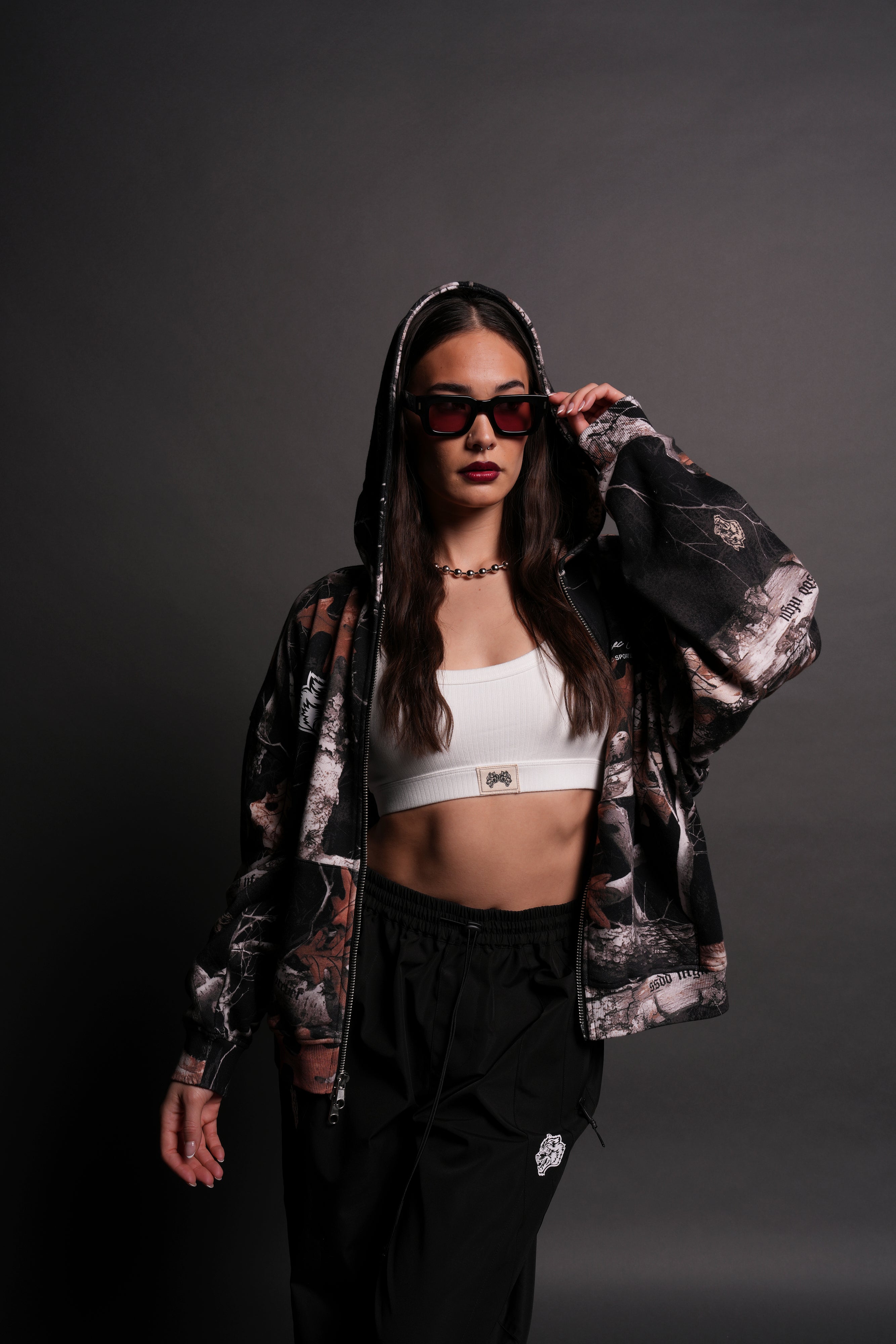 Respect The Wolves Darco Double Zip Hoodie in Darc Woodland