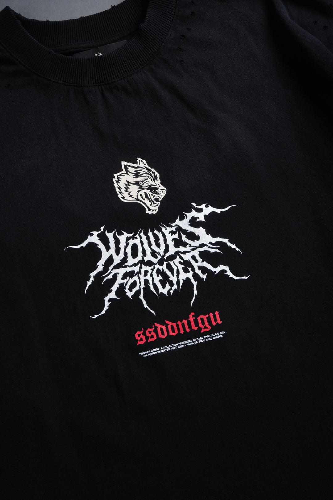 Mori Rose Distressed Grunge Tee in Black Drift Wash