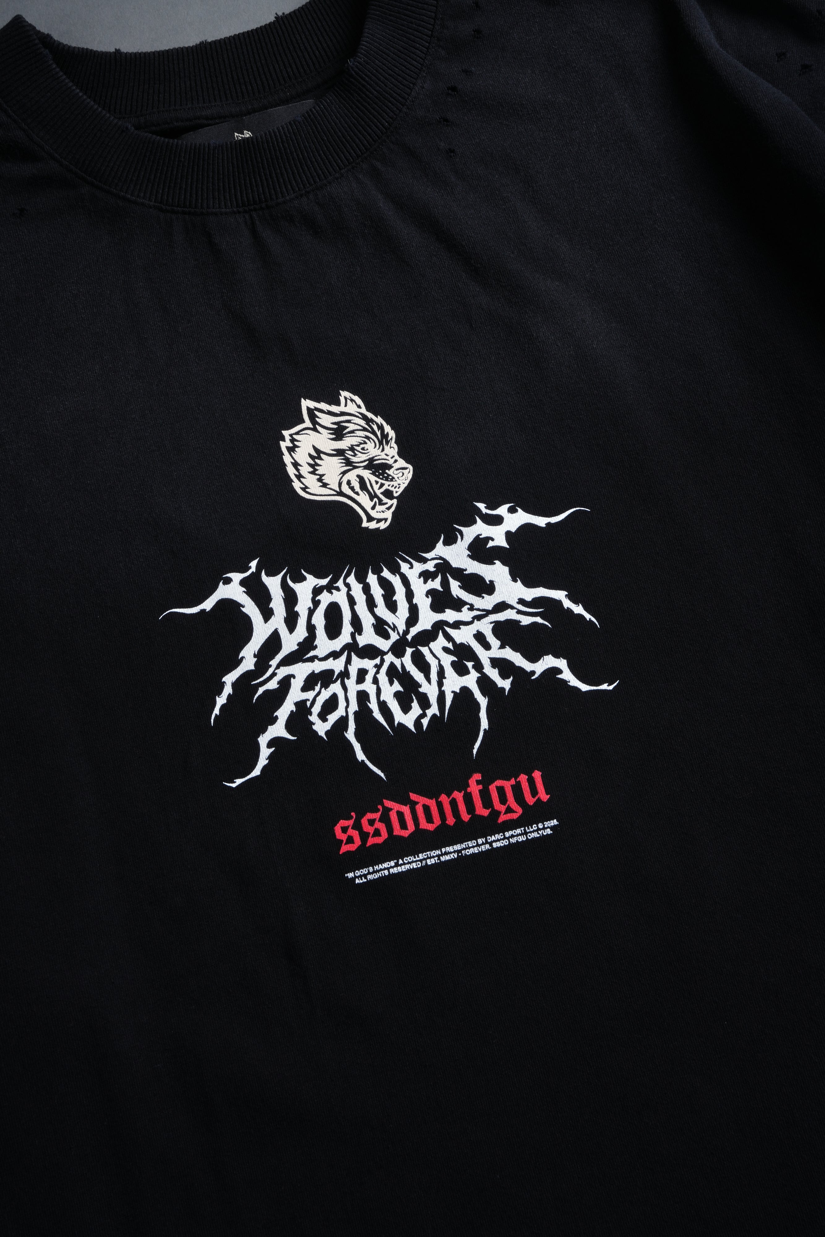 Mori Rose Distressed Grunge Tee in Black Drift Wash