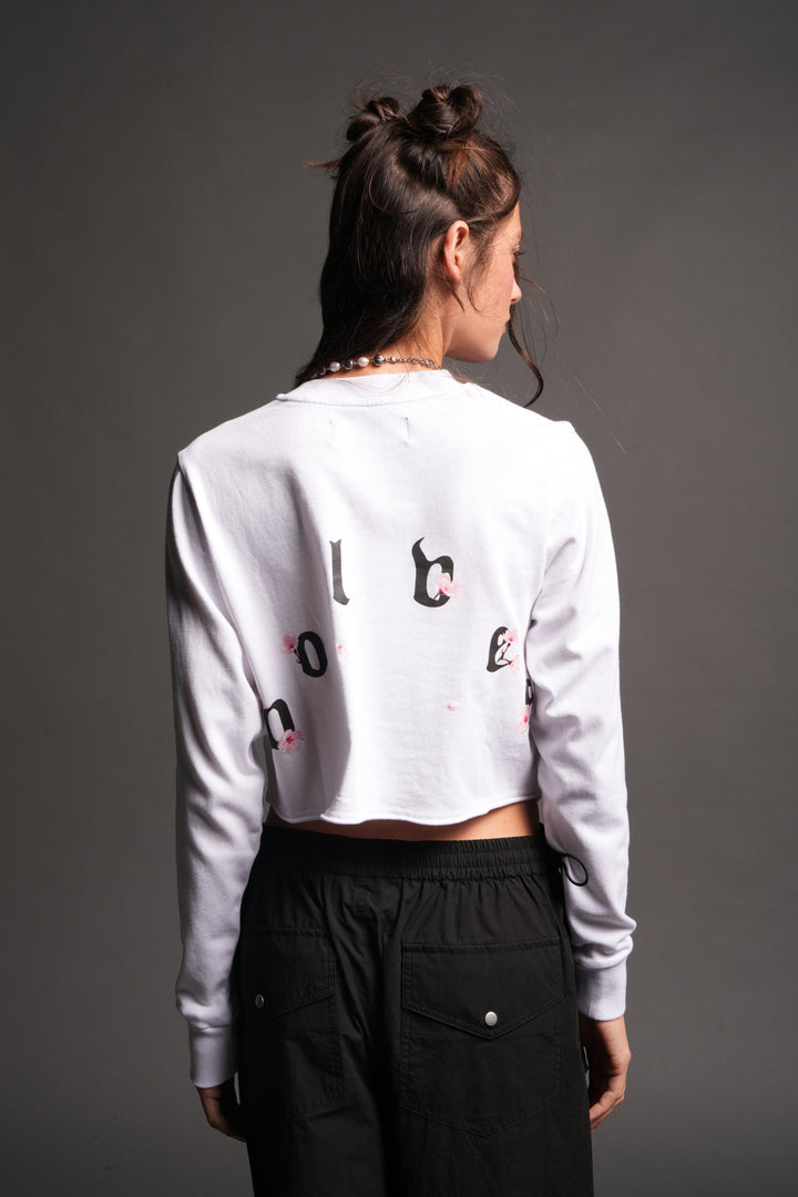 Sakura Pyramid Premium Cropped Ls Tee In White