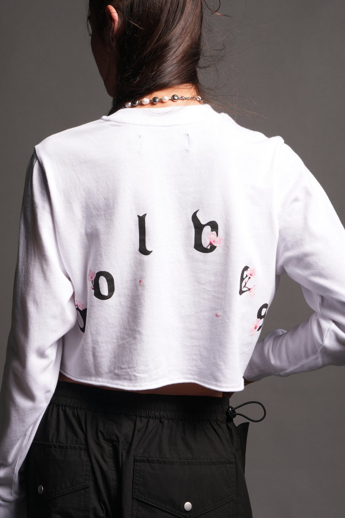Sakura Pyramid Premium Cropped Ls Tee In White