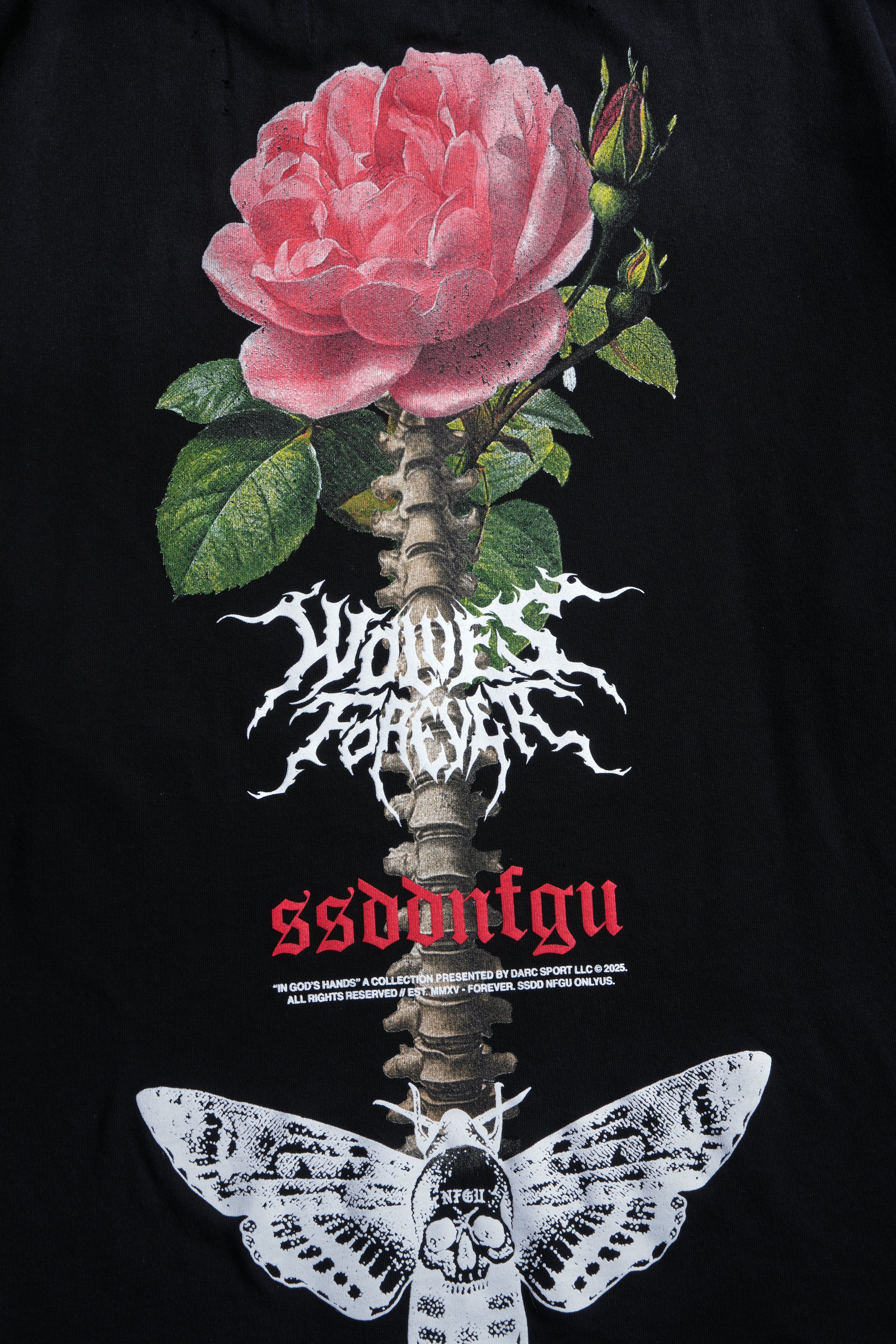 Mori Rose Distressed Grunge Tee in Black Drift Wash