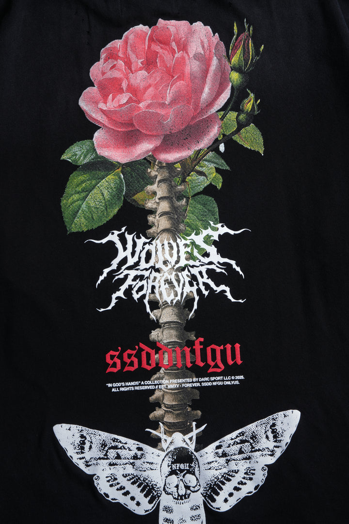 Mori Rose Distressed Grunge Tee in Black Drift Wash