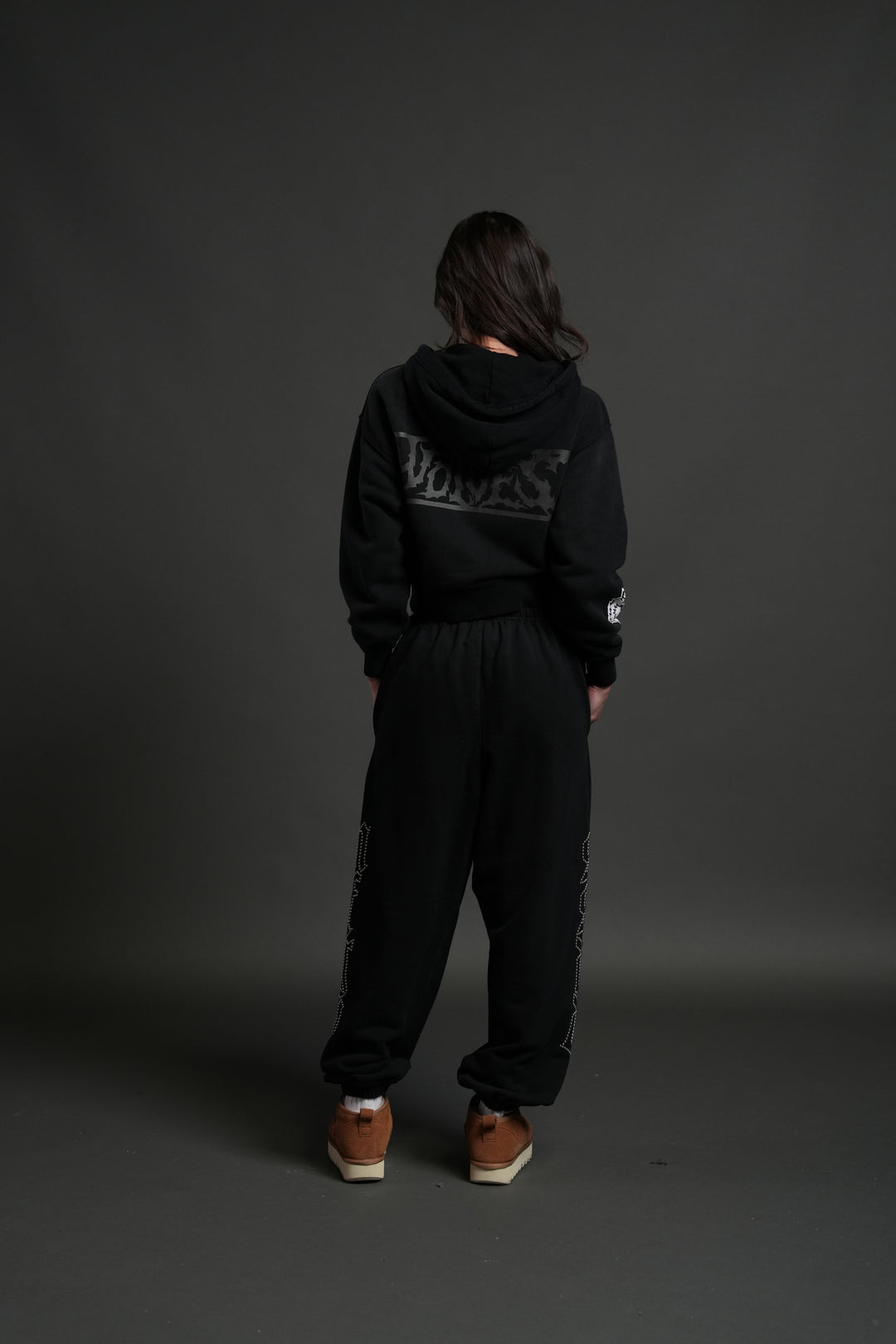 Midnight Wolves "Sage" Cropped Zip Hoodie in Black Drift Wash