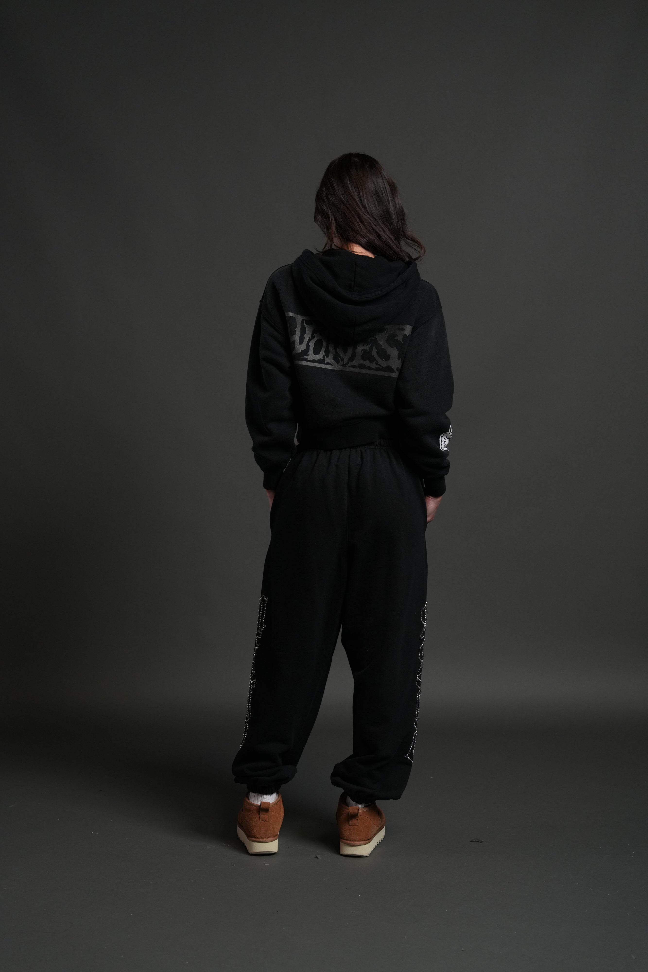 Midnight Wolves "Sage" Cropped Zip Hoodie in Black Drift Wash