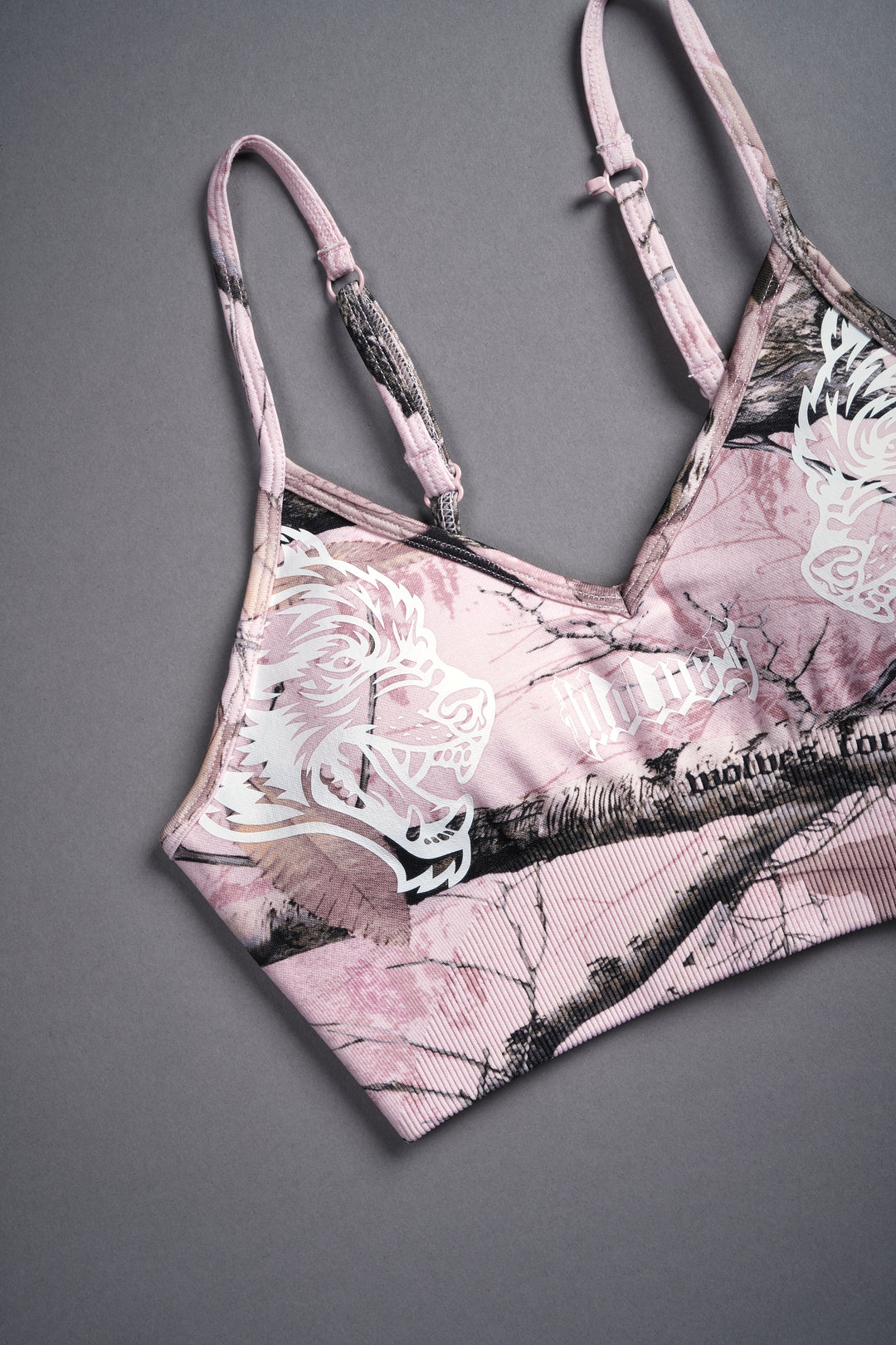 Our Passion "Everson Seamless" Sports Bra in Brown/Light Mauve Woodland Camo