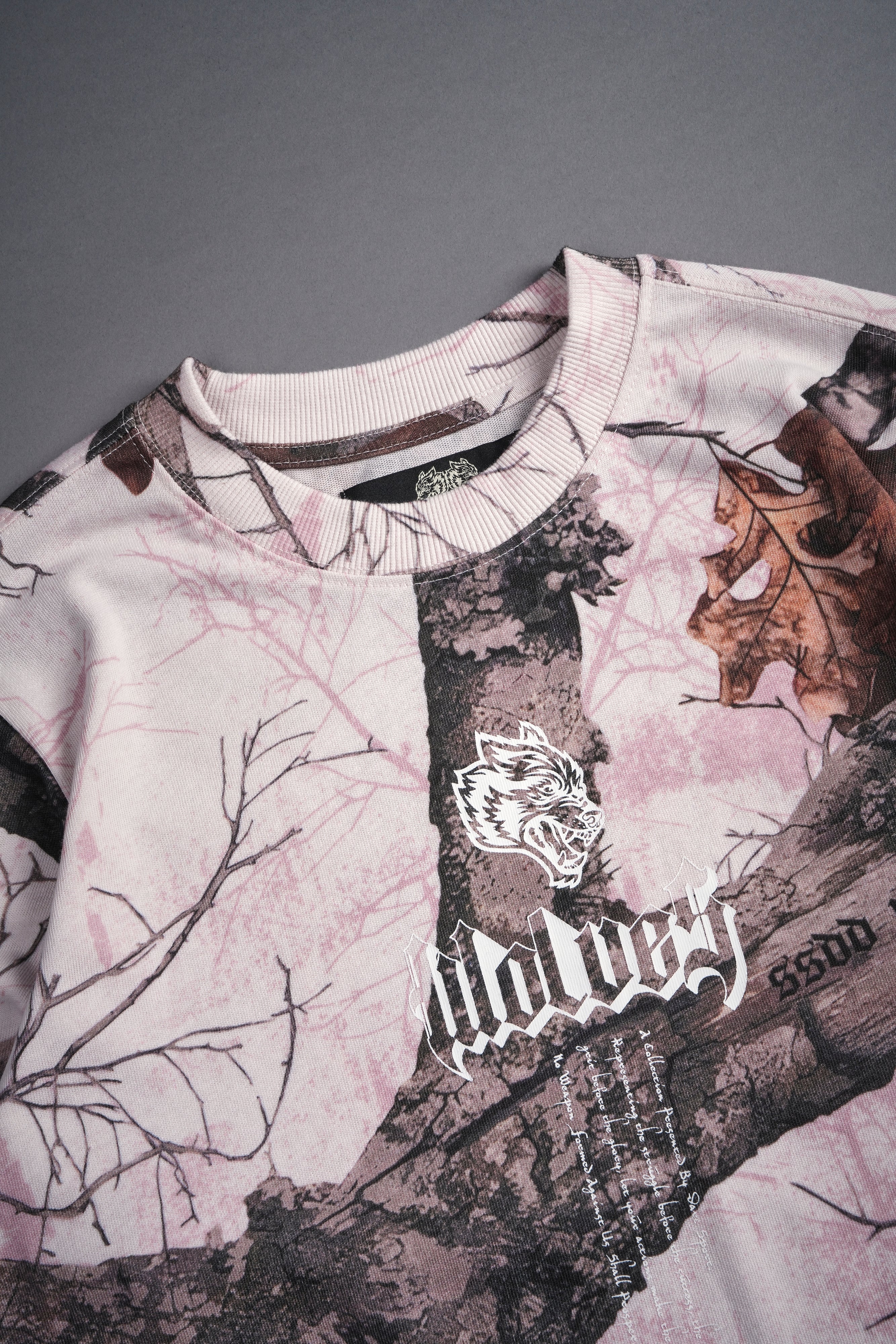 Our Passion "Premium" (Cropped) Tee in Brown/Light Mauve Woodland Camo