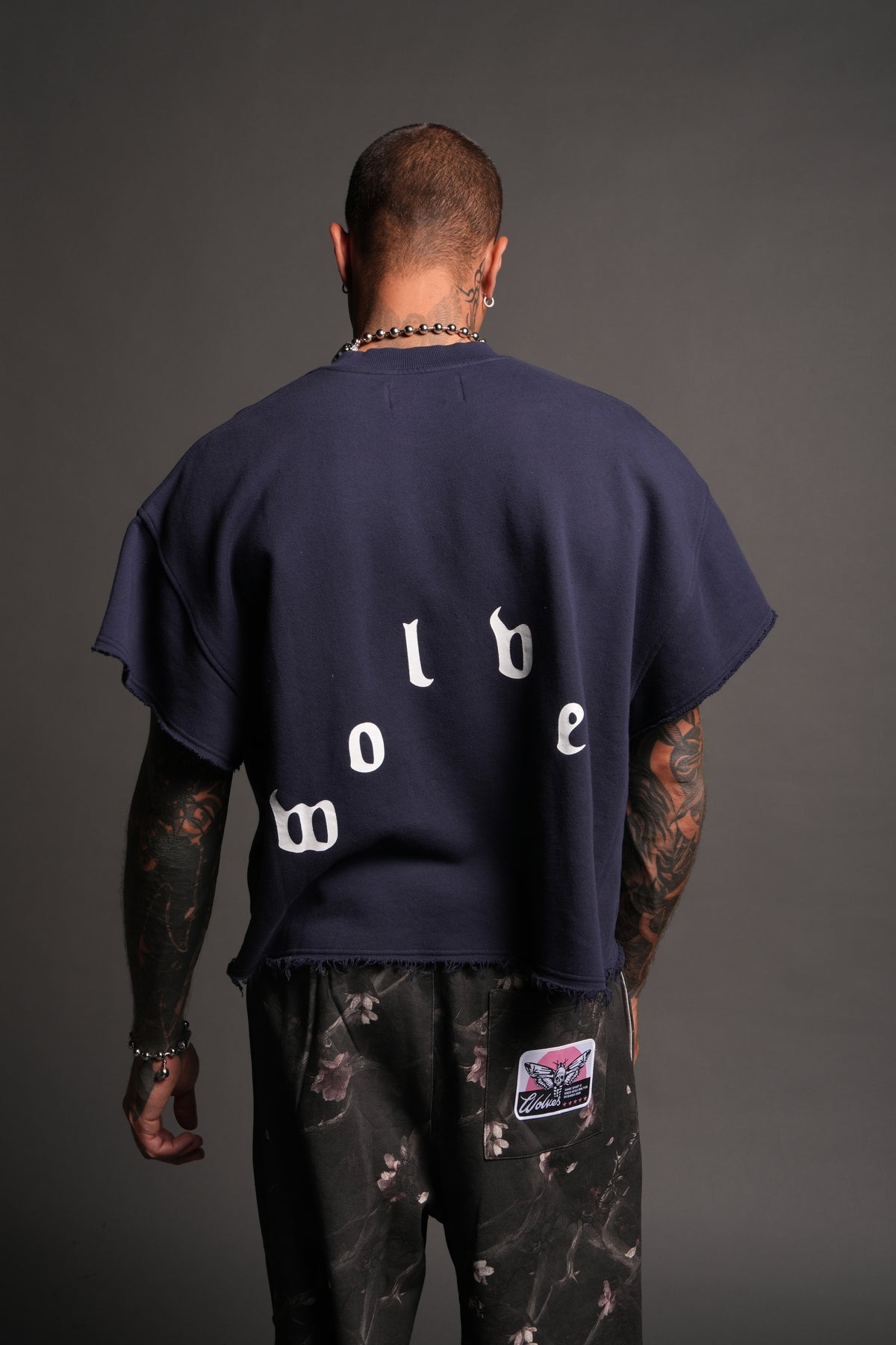 Wolf Pyramid Raw Hem Box Cut Cap Sleeve London Crewneck In Navy