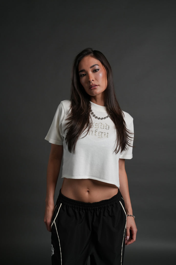 Crystal Code "Premium" Oversized (Cropped) Tee in Cream