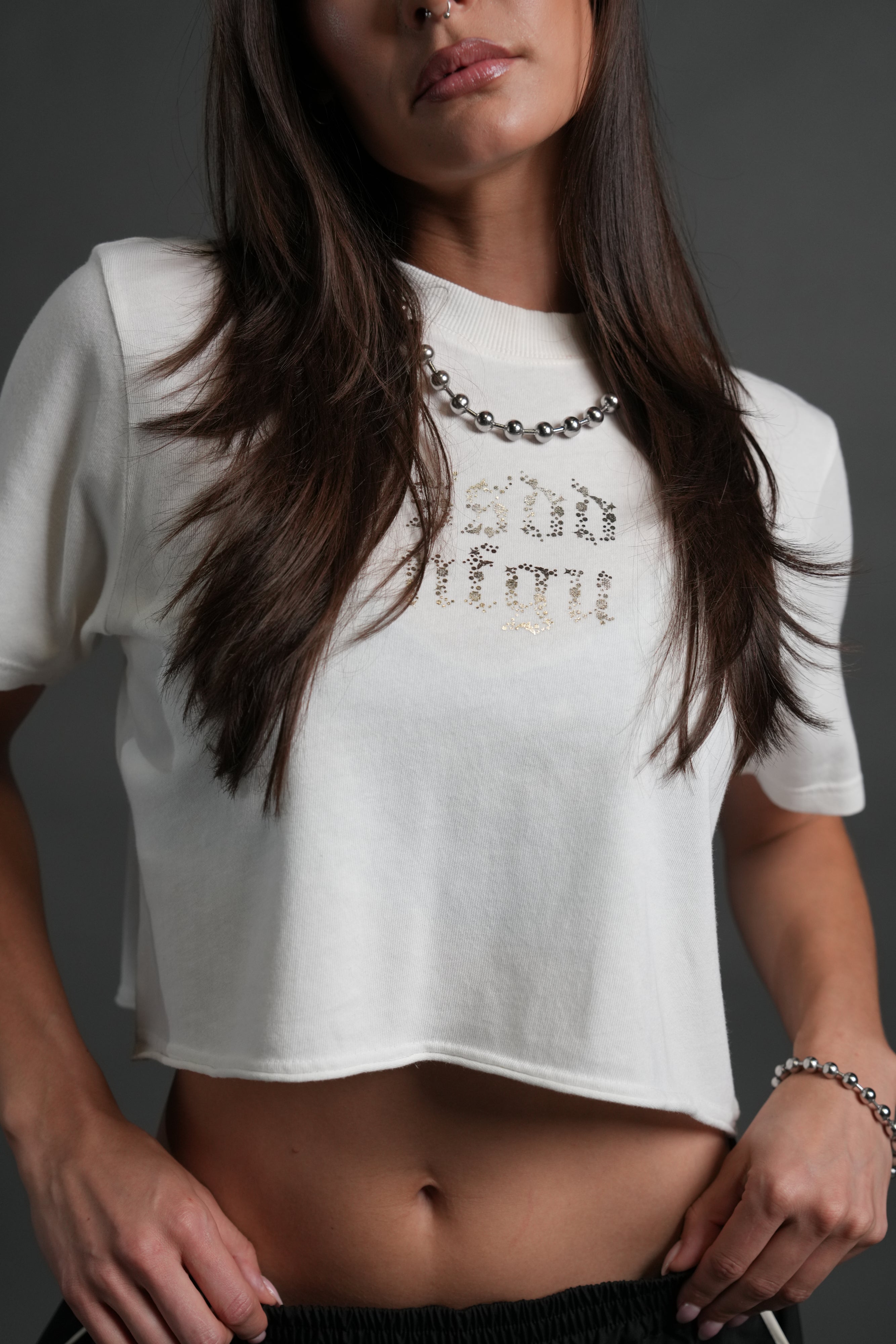 Crystal Code "Premium" Oversized (Cropped) Tee in Cream